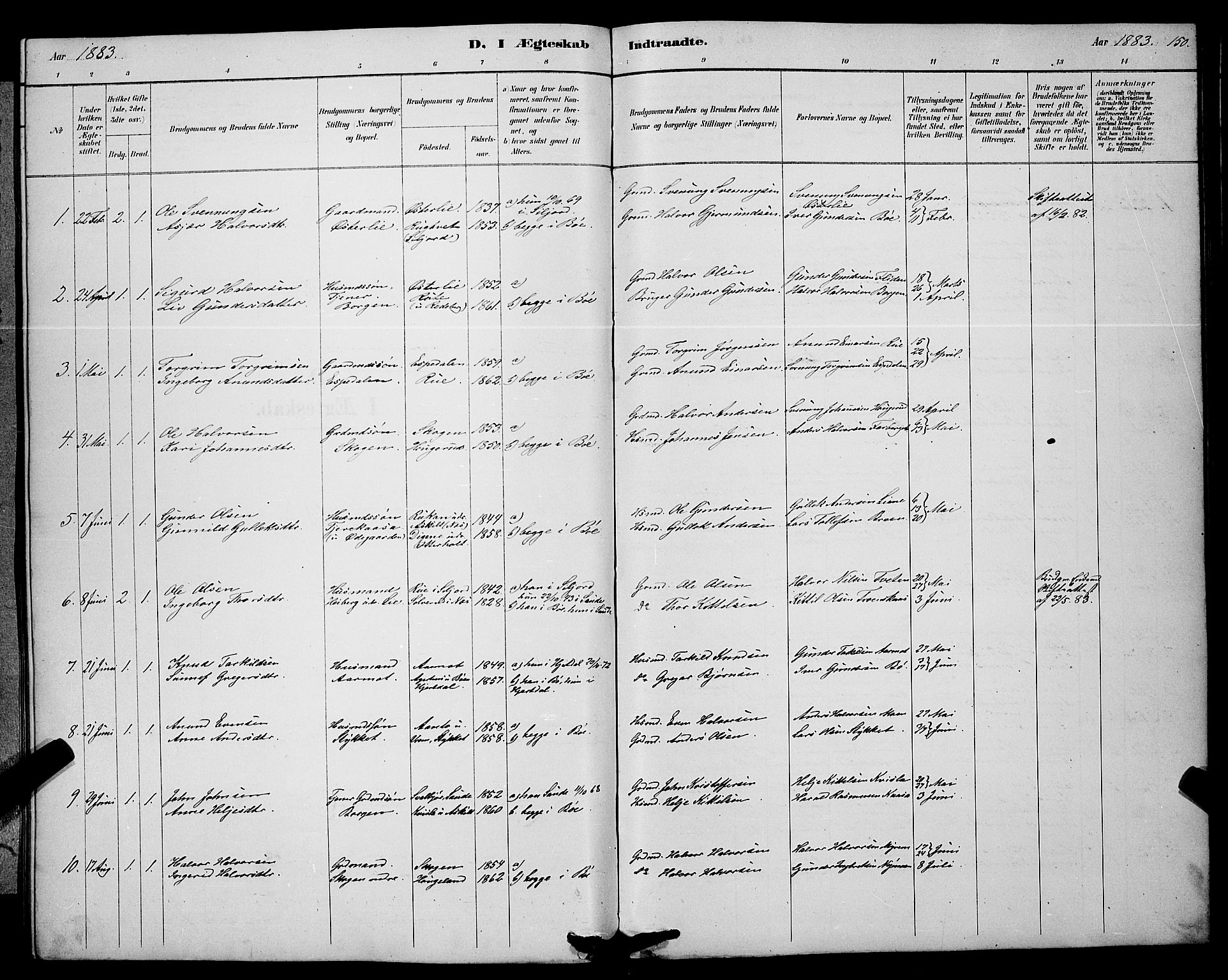 Bø kirkebøker, SAKO/A-257/G/Ga/L0005: Parish register (copy) no. 5, 1883-1897, p. 150