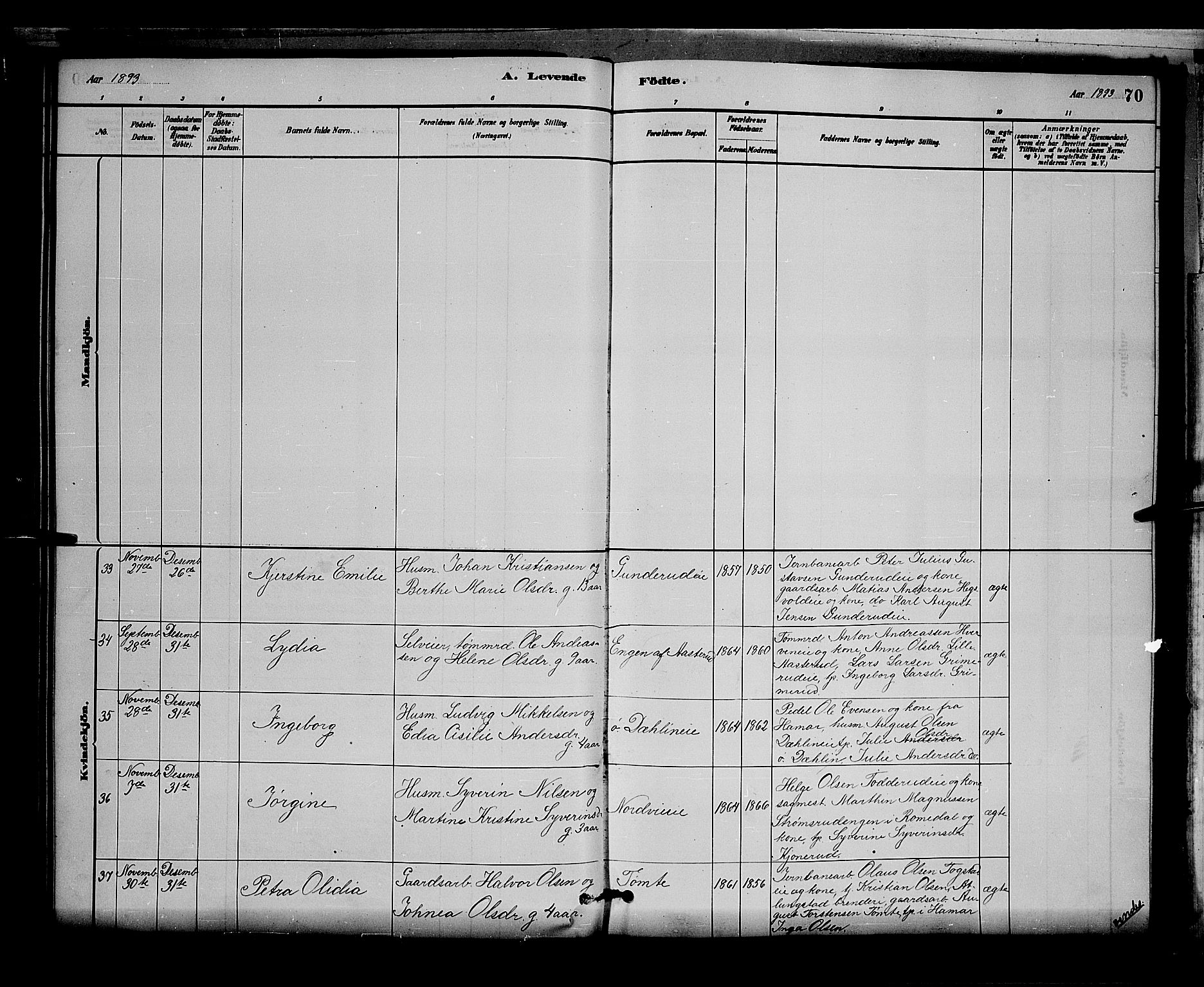 Stange prestekontor, AV/SAH-PREST-002/L/L0007: Parish register (copy) no. 7, 1880-1893, p. 70