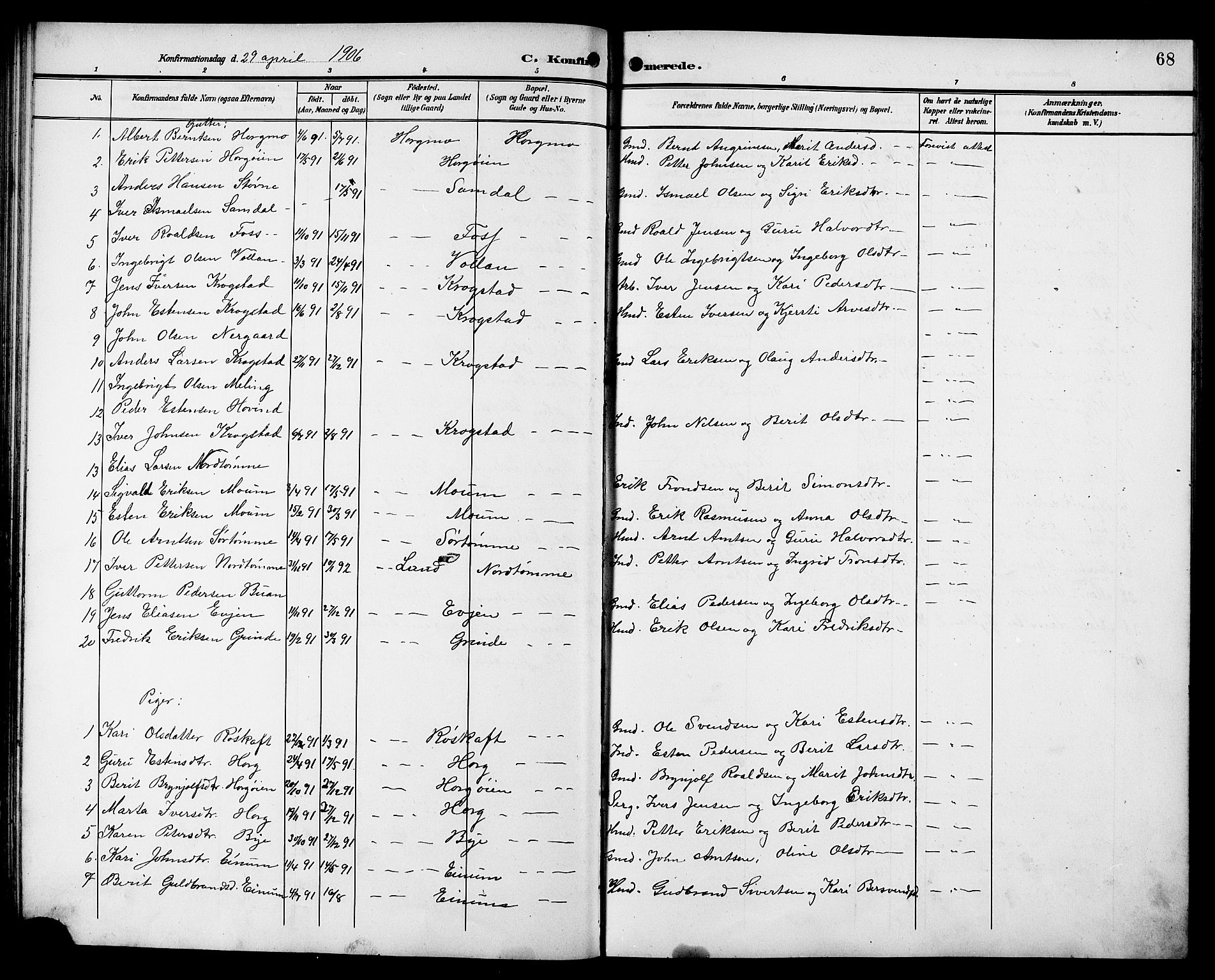 Ministerialprotokoller, klokkerbøker og fødselsregistre - Sør-Trøndelag, SAT/A-1456/692/L1112: Parish register (copy) no. 692C07, 1904-1918, p. 68