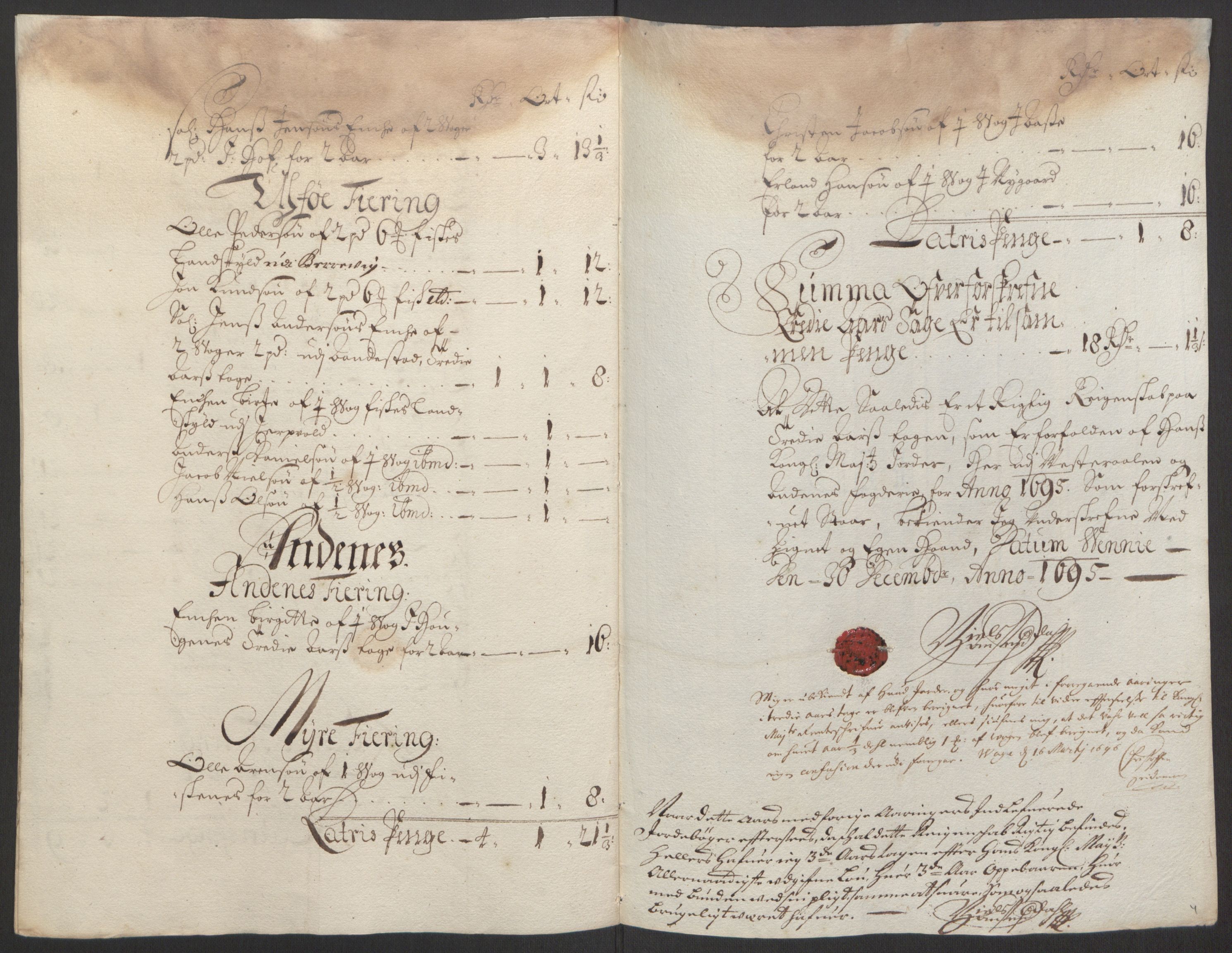 Rentekammeret inntil 1814, Reviderte regnskaper, Fogderegnskap, AV/RA-EA-4092/R67/L4677: Fogderegnskap Vesterålen, Andenes og Lofoten, 1694-1695, p. 299