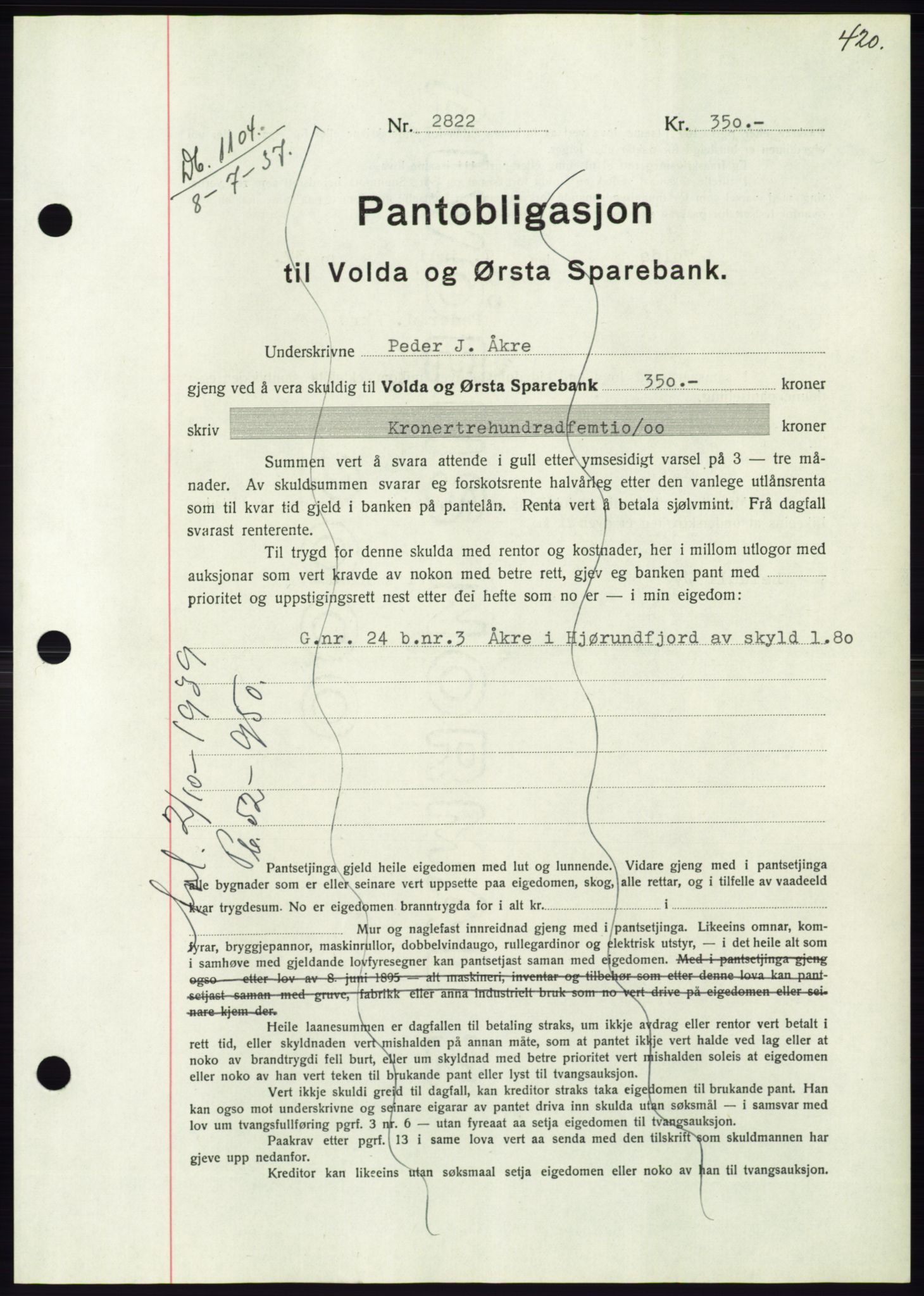 Søre Sunnmøre sorenskriveri, AV/SAT-A-4122/1/2/2C/L0063: Mortgage book no. 57, 1937-1937, Diary no: : 1104/1937