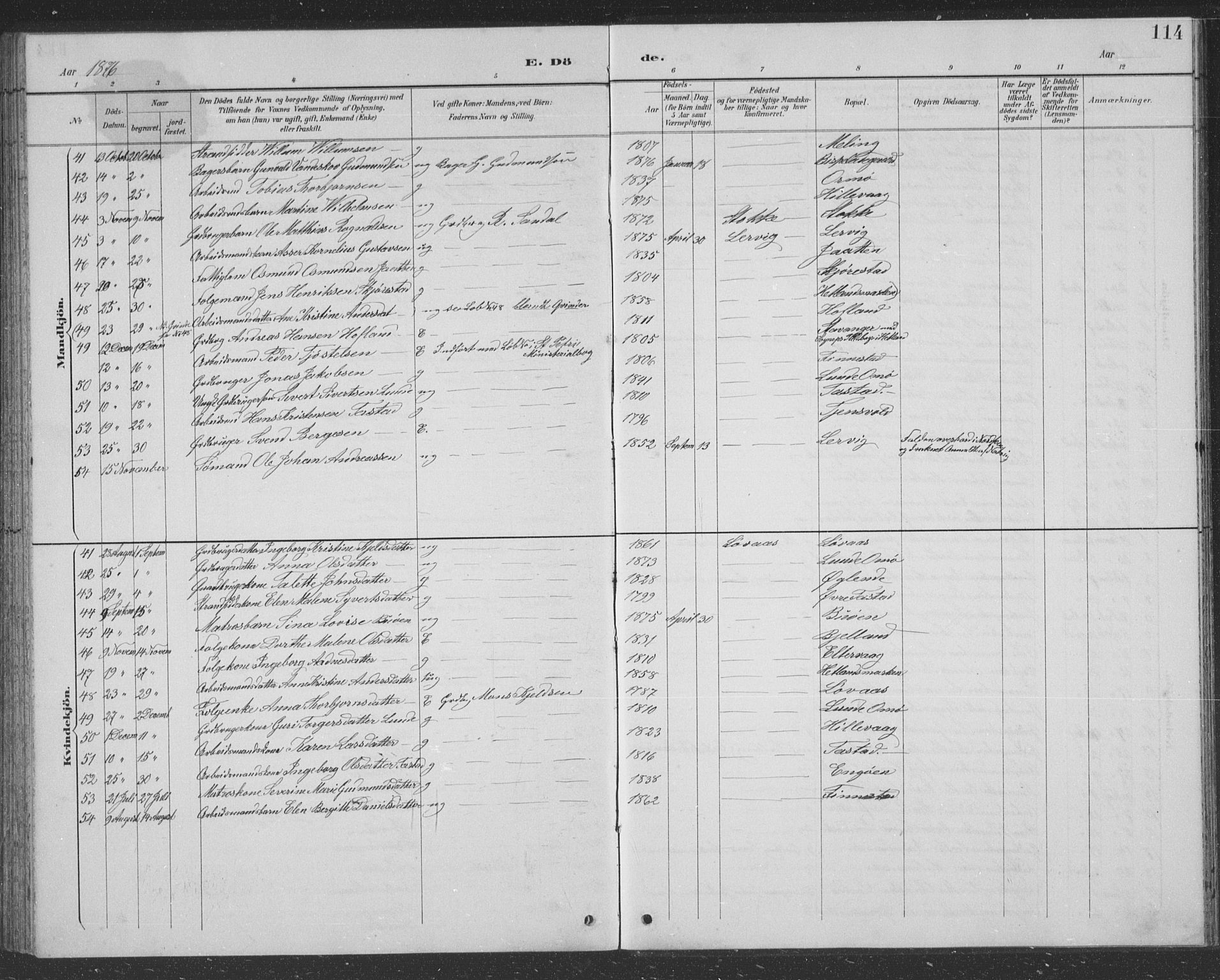 Hetland sokneprestkontor, SAST/A-101826/30/30BB/L0004: Parish register (copy) no. B 4, 1869-1877, p. 114