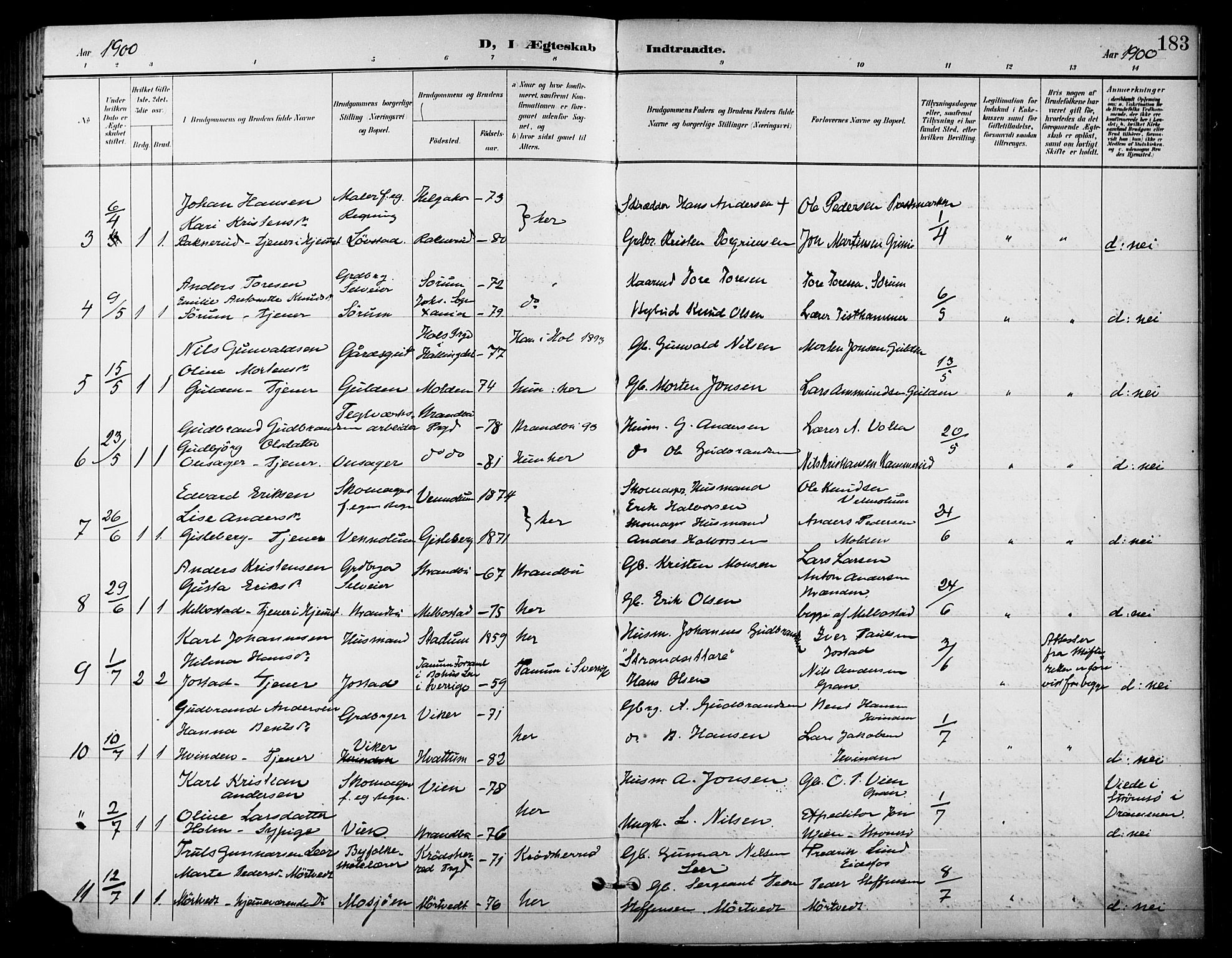 Gran prestekontor, SAH/PREST-112/H/Ha/Haa/L0019: Parish register (official) no. 19, 1898-1907, p. 183