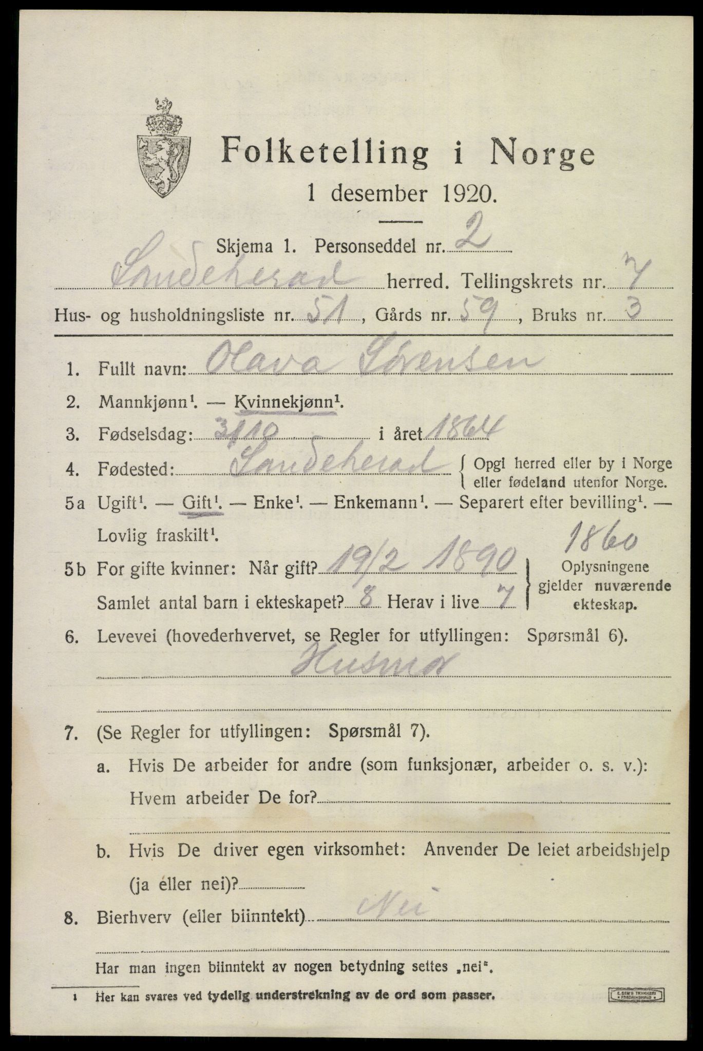 SAKO, 1920 census for Sandeherred, 1920, p. 12536