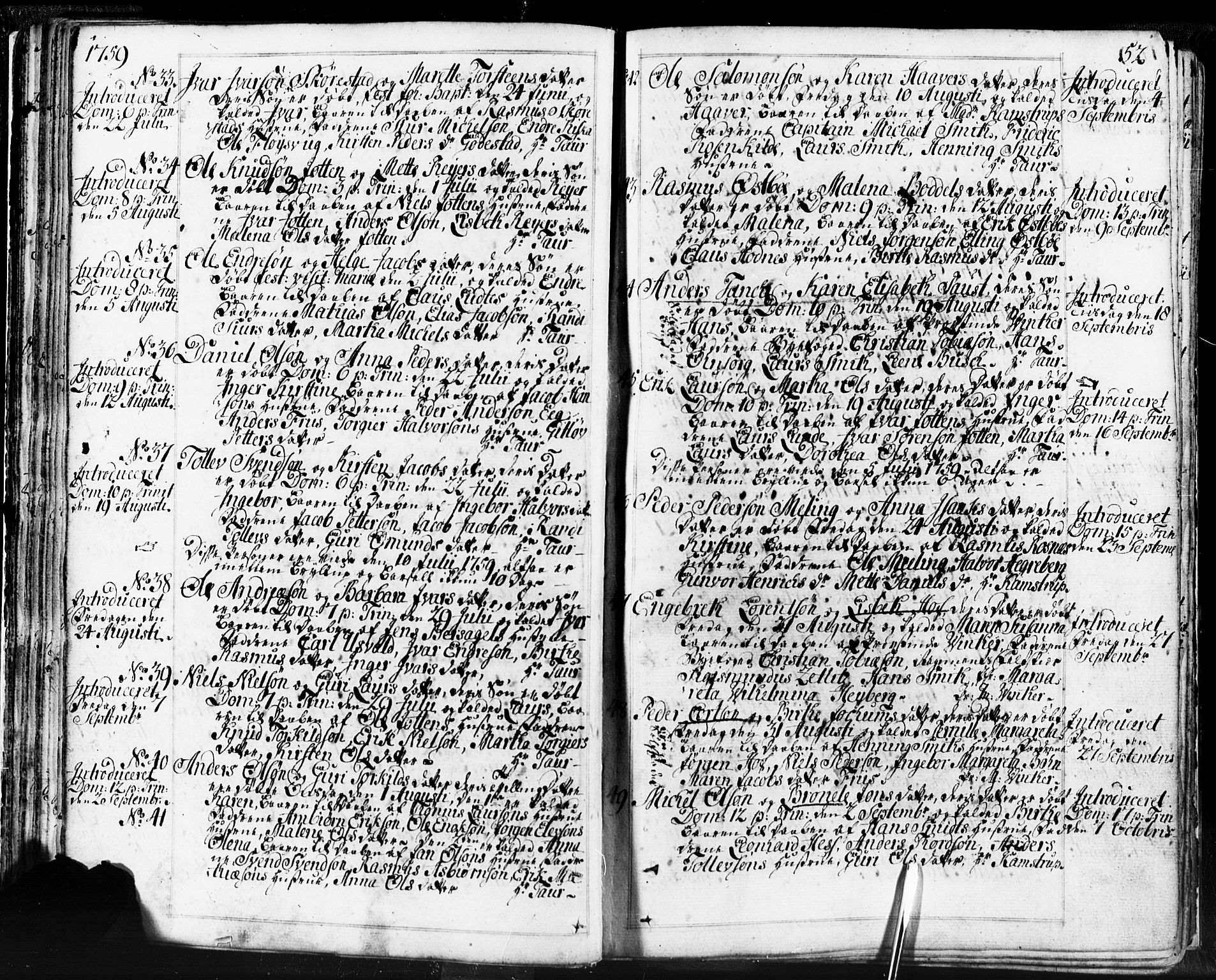 Domkirken sokneprestkontor, SAST/A-101812/001/30/30BB/L0004: Parish register (copy) no. B 4, 1752-1790, p. 52
