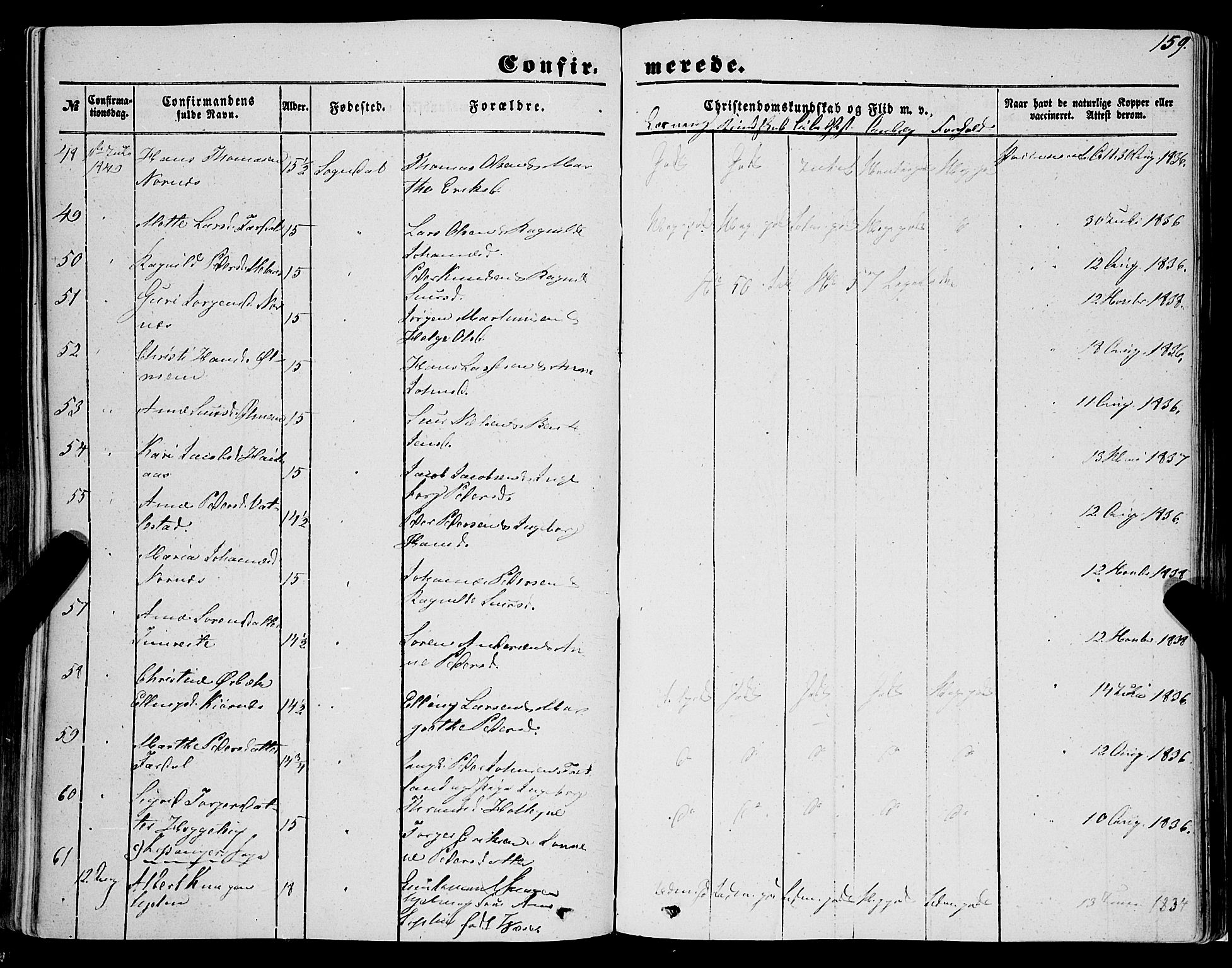 Sogndal sokneprestembete, AV/SAB-A-81301/H/Haa/Haaa/L0012I: Parish register (official) no. A 12I, 1847-1859, p. 159