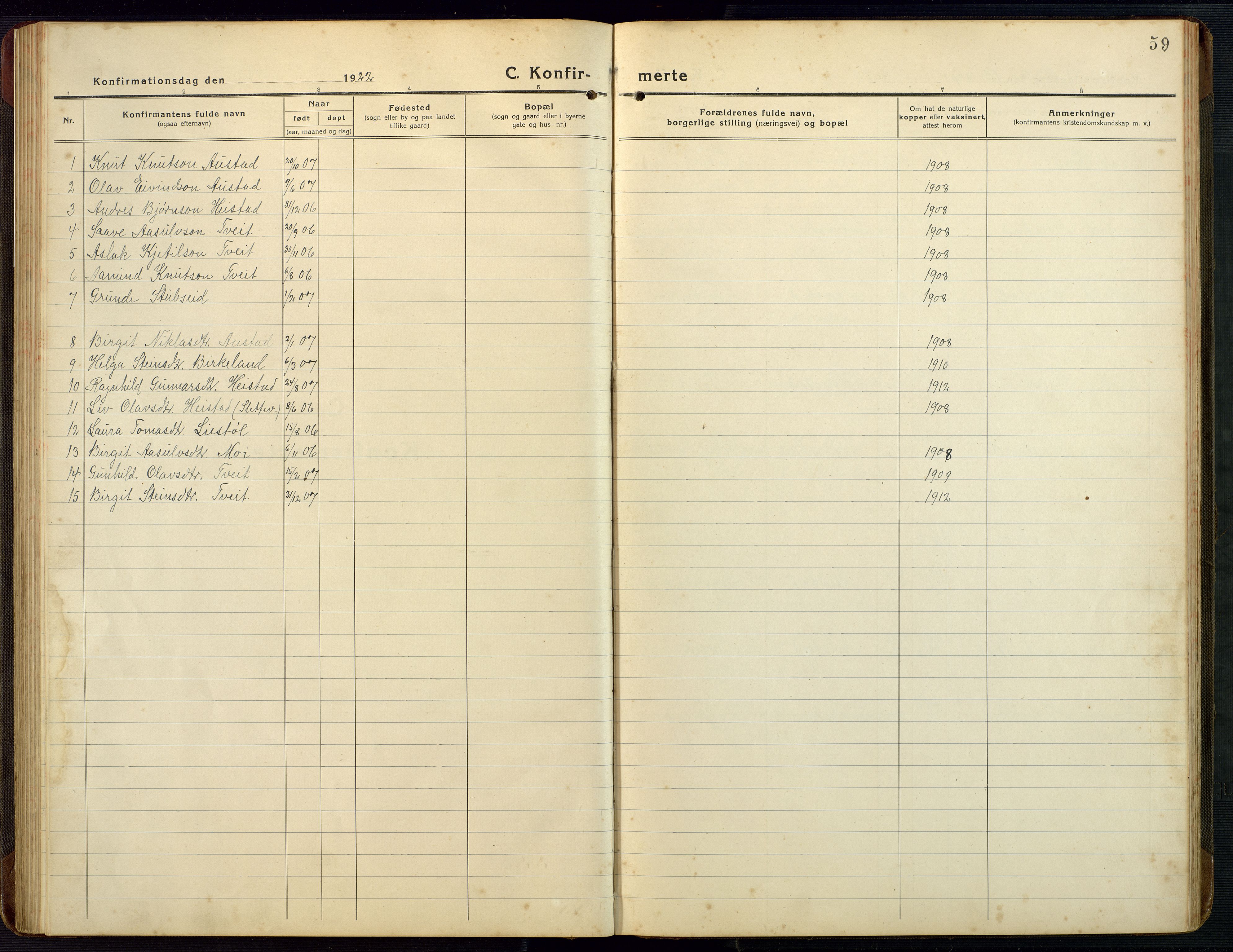 Bygland sokneprestkontor, SAK/1111-0006/F/Fb/Fba/L0003: Parish register (copy) no. B 3, 1920-1974, p. 59