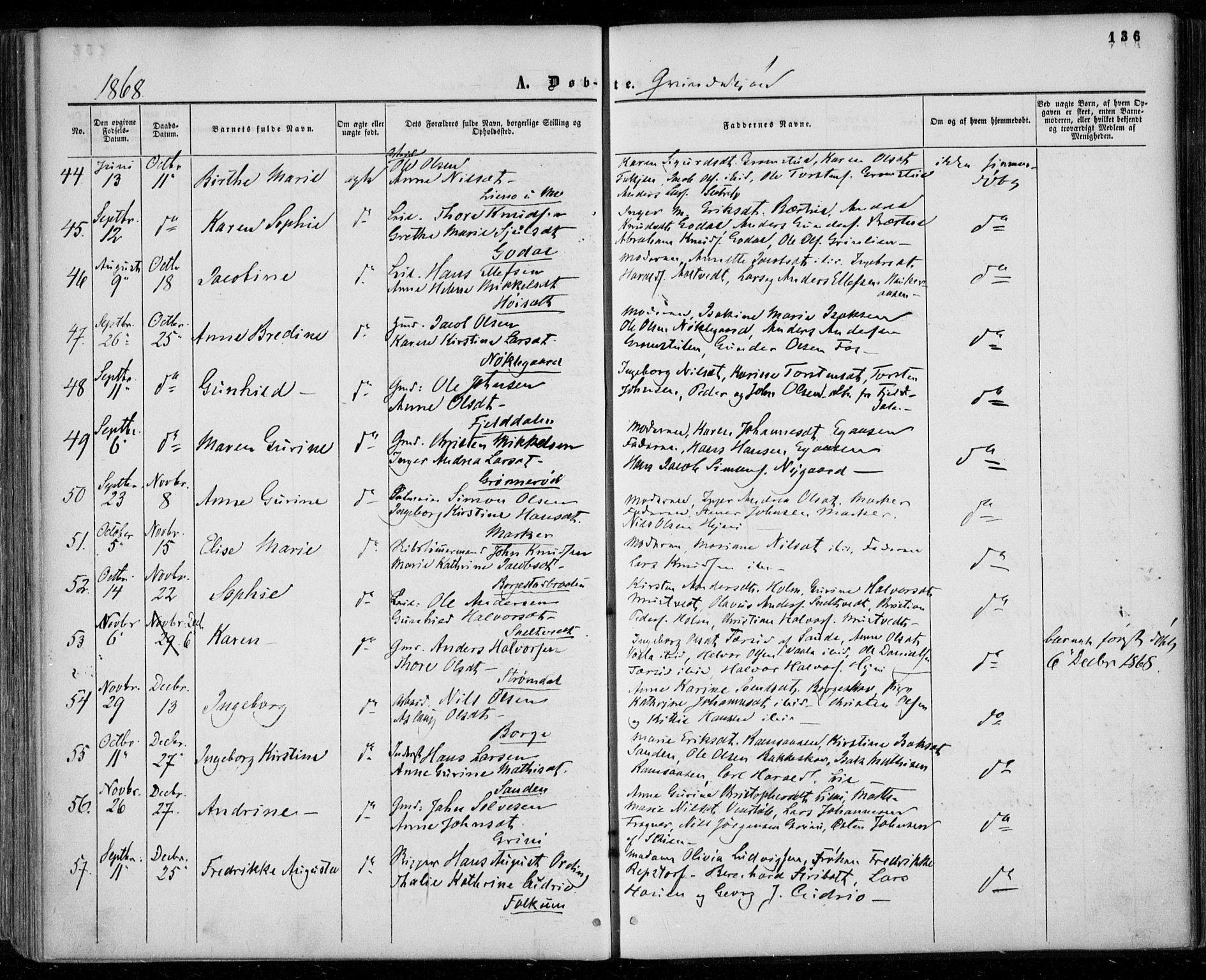 Gjerpen kirkebøker, SAKO/A-265/F/Fa/L0008a: Parish register (official) no. I 8A, 1857-1871, p. 136
