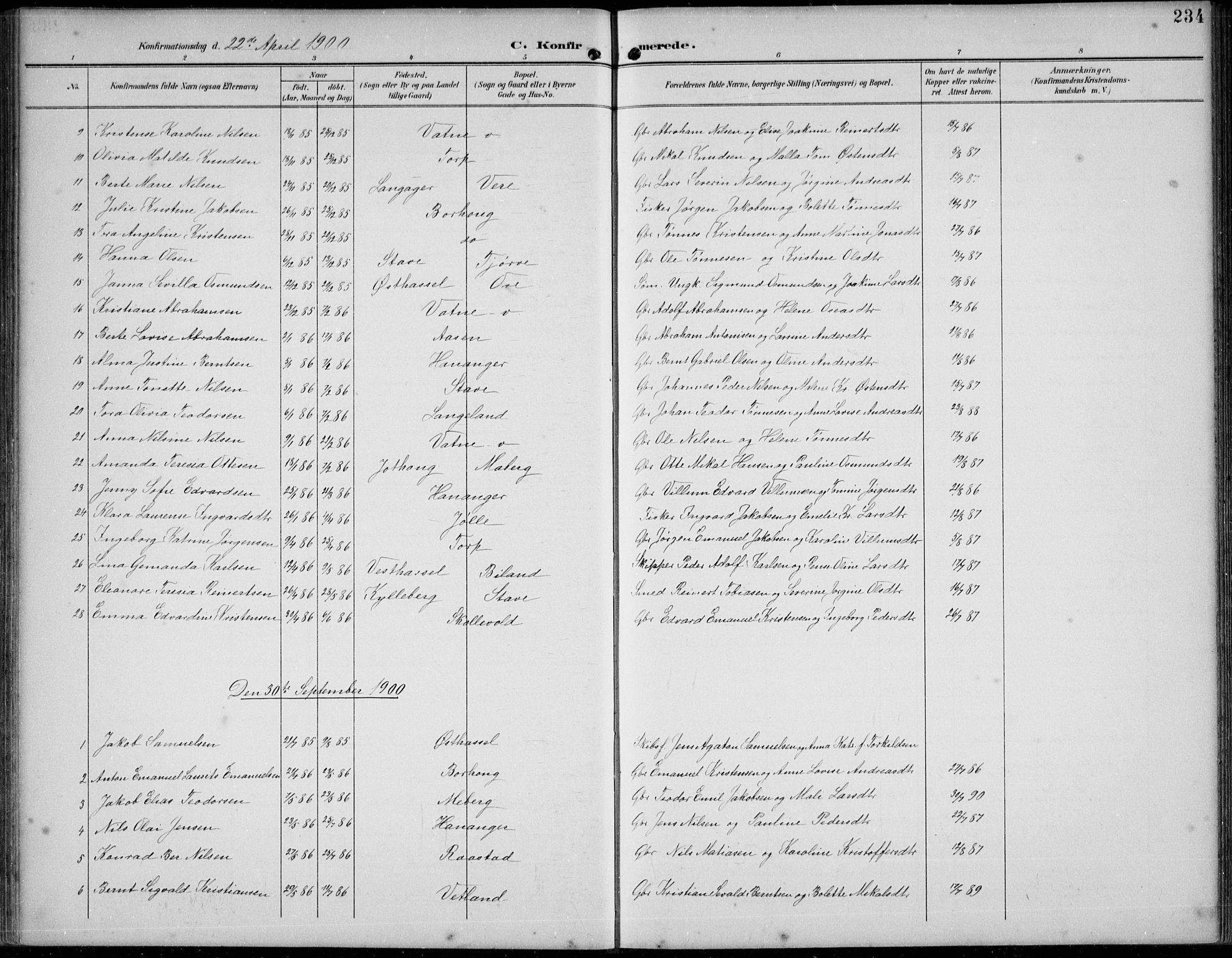 Lista sokneprestkontor, SAK/1111-0027/F/Fb/L0005: Parish register (copy) no. B 5, 1892-1923, p. 234