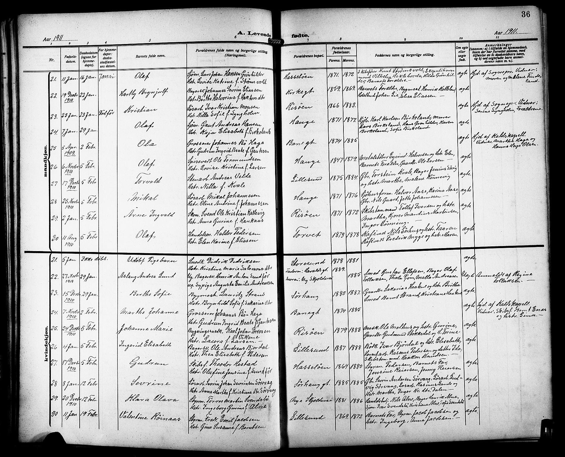 Haugesund sokneprestkontor, AV/SAST-A -101863/H/Ha/Hab/L0007: Parish register (copy) no. B 7, 1909-1920, p. 36