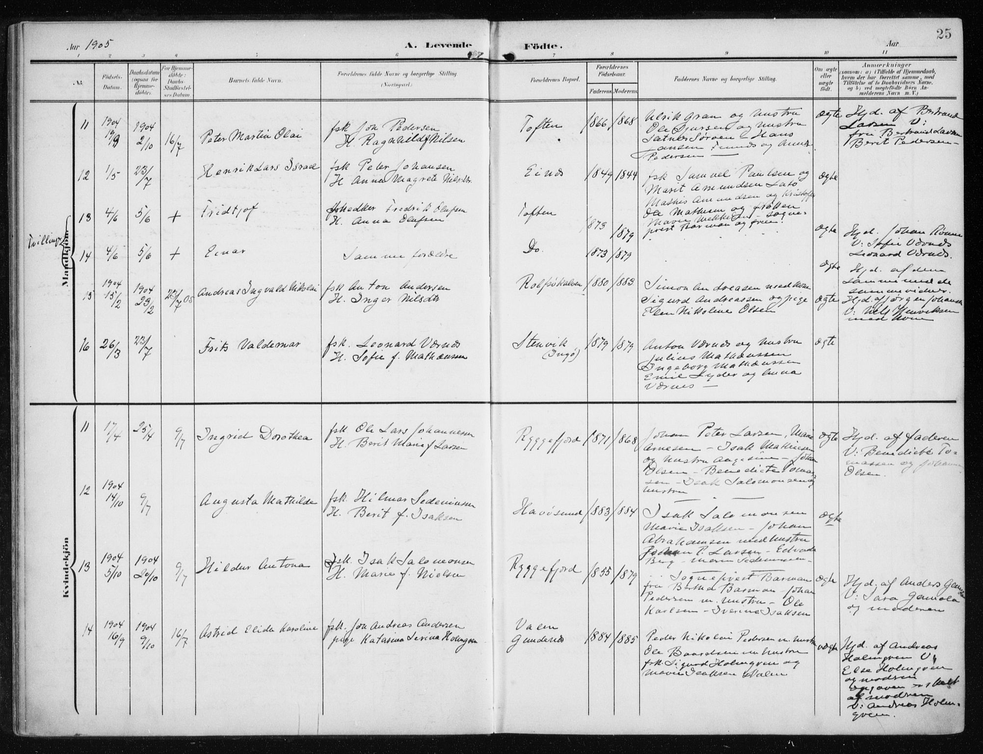 Måsøy sokneprestkontor, AV/SATØ-S-1348/H/Ha/L0009kirke: Parish register (official) no. 9, 1903-1914, p. 25