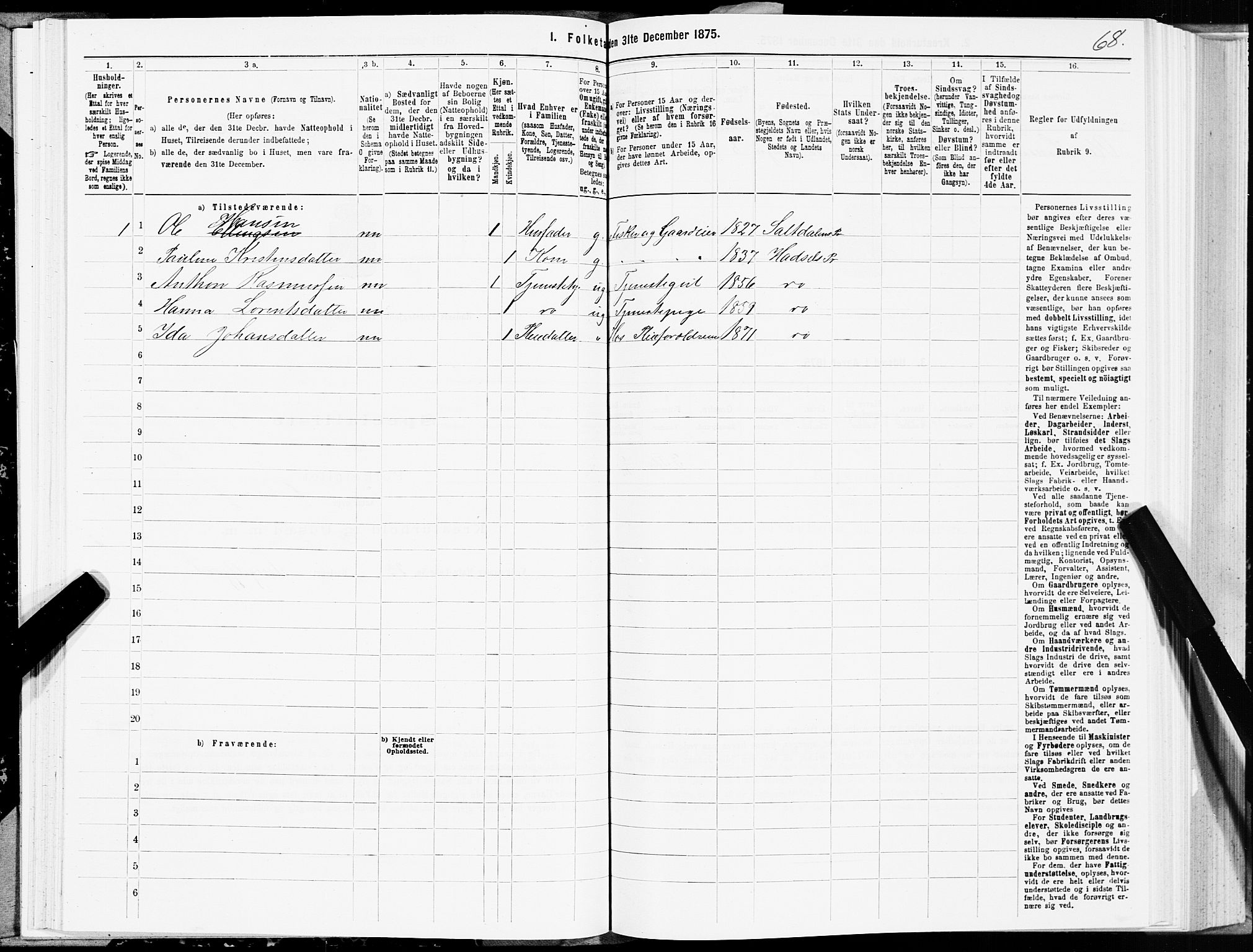 SAT, 1875 census for 1866P Hadsel, 1875, p. 1068