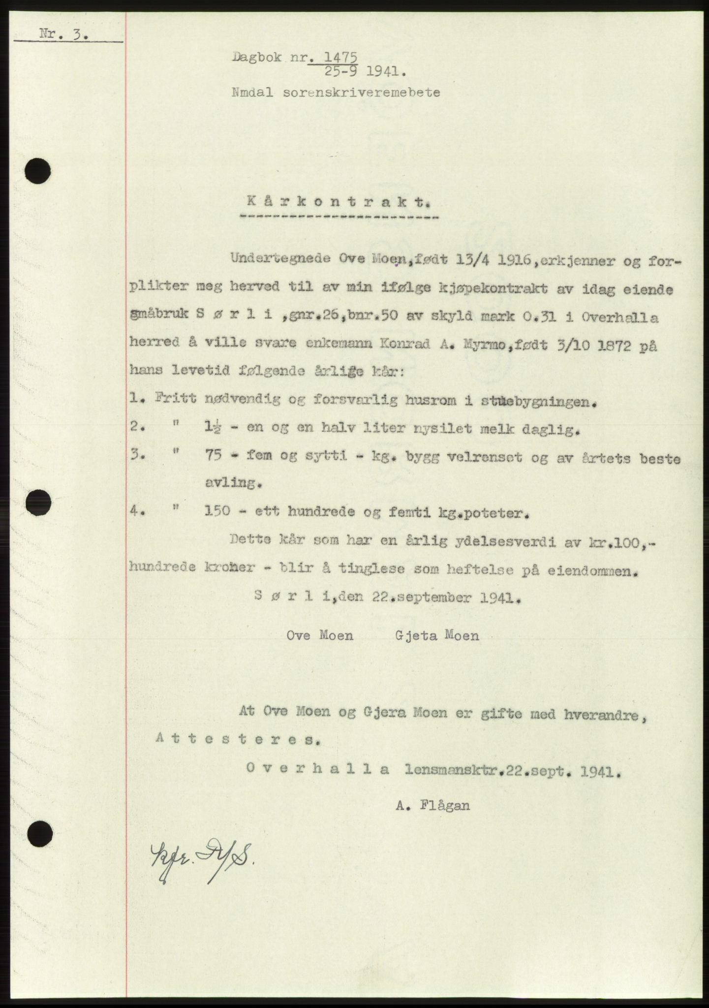 Namdal sorenskriveri, SAT/A-4133/1/2/2C: Mortgage book no. -, 1941-1942, Diary no: : 1475/1941