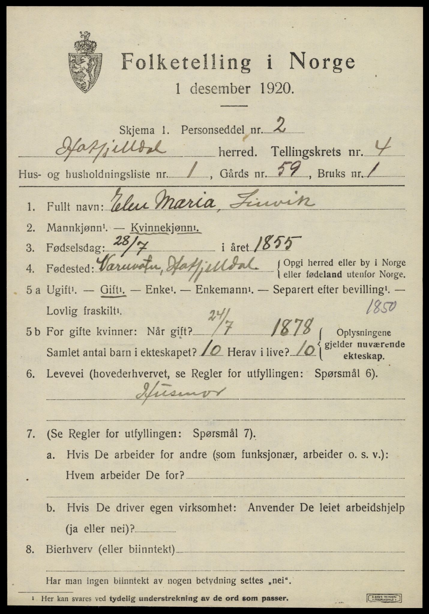 SAT, 1920 census for Hattfjelldal, 1920, p. 948