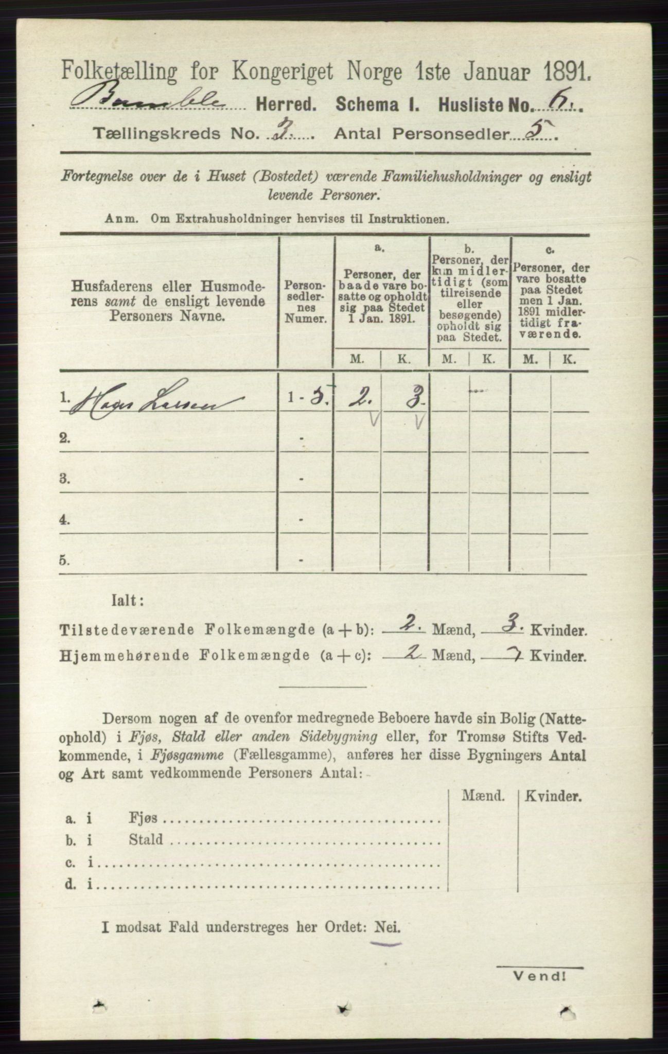 RA, 1891 census for 0814 Bamble, 1891, p. 1360