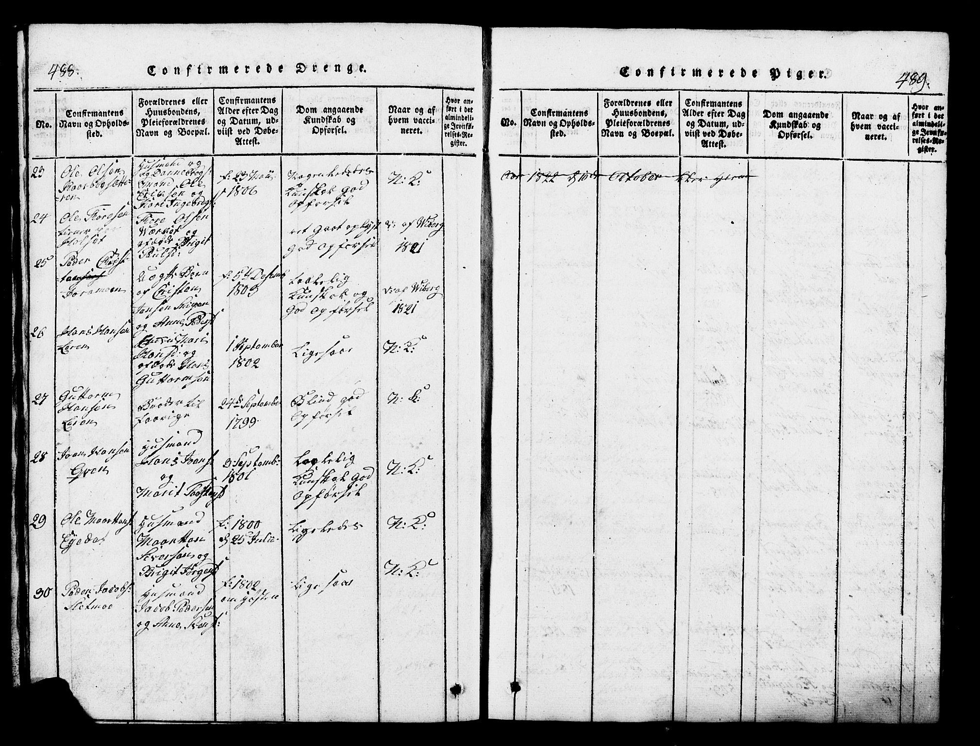 Lesja prestekontor, SAH/PREST-068/H/Ha/Hab/L0001: Parish register (copy) no. 1, 1820-1831, p. 488-489
