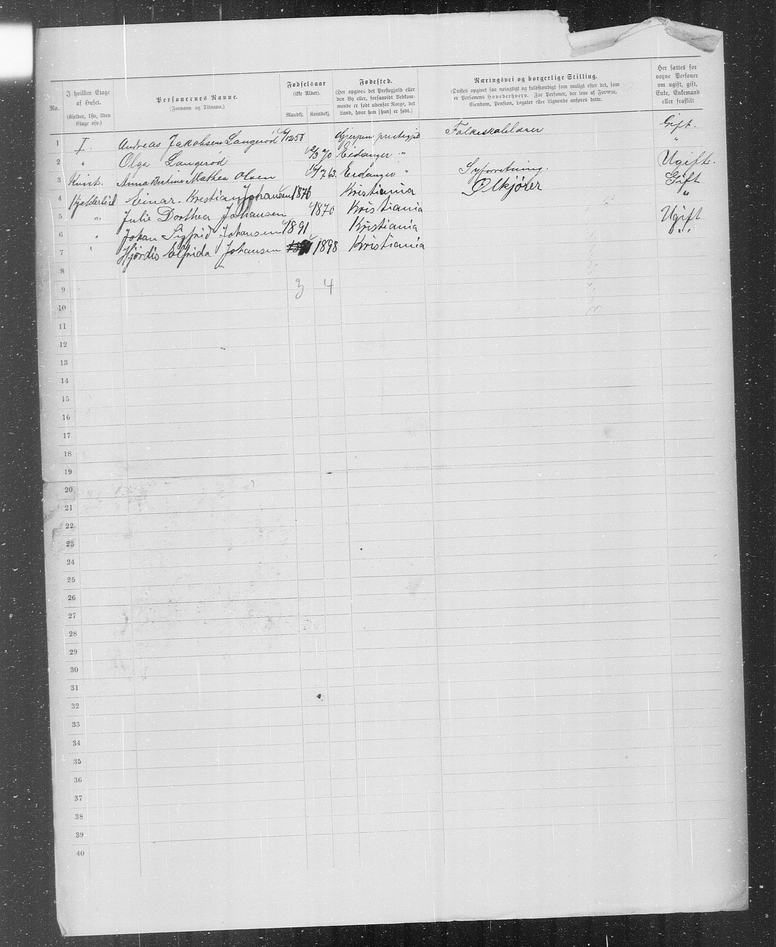 OBA, Municipal Census 1899 for Kristiania, 1899, p. 1009