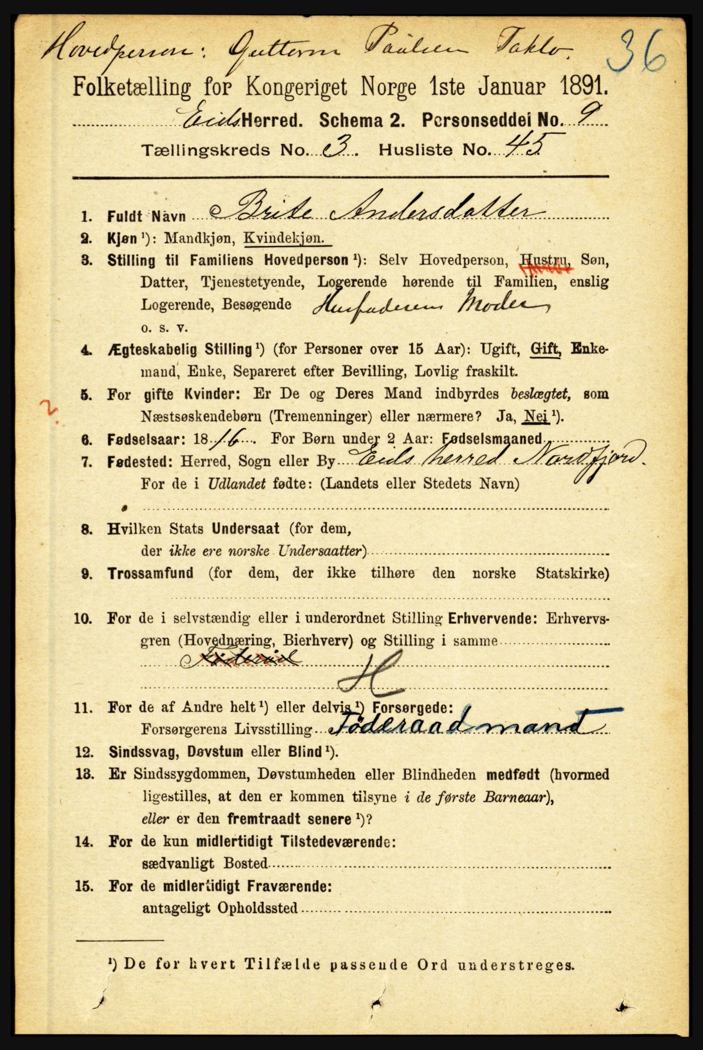 RA, 1891 census for 1443 Eid, 1891, p. 825