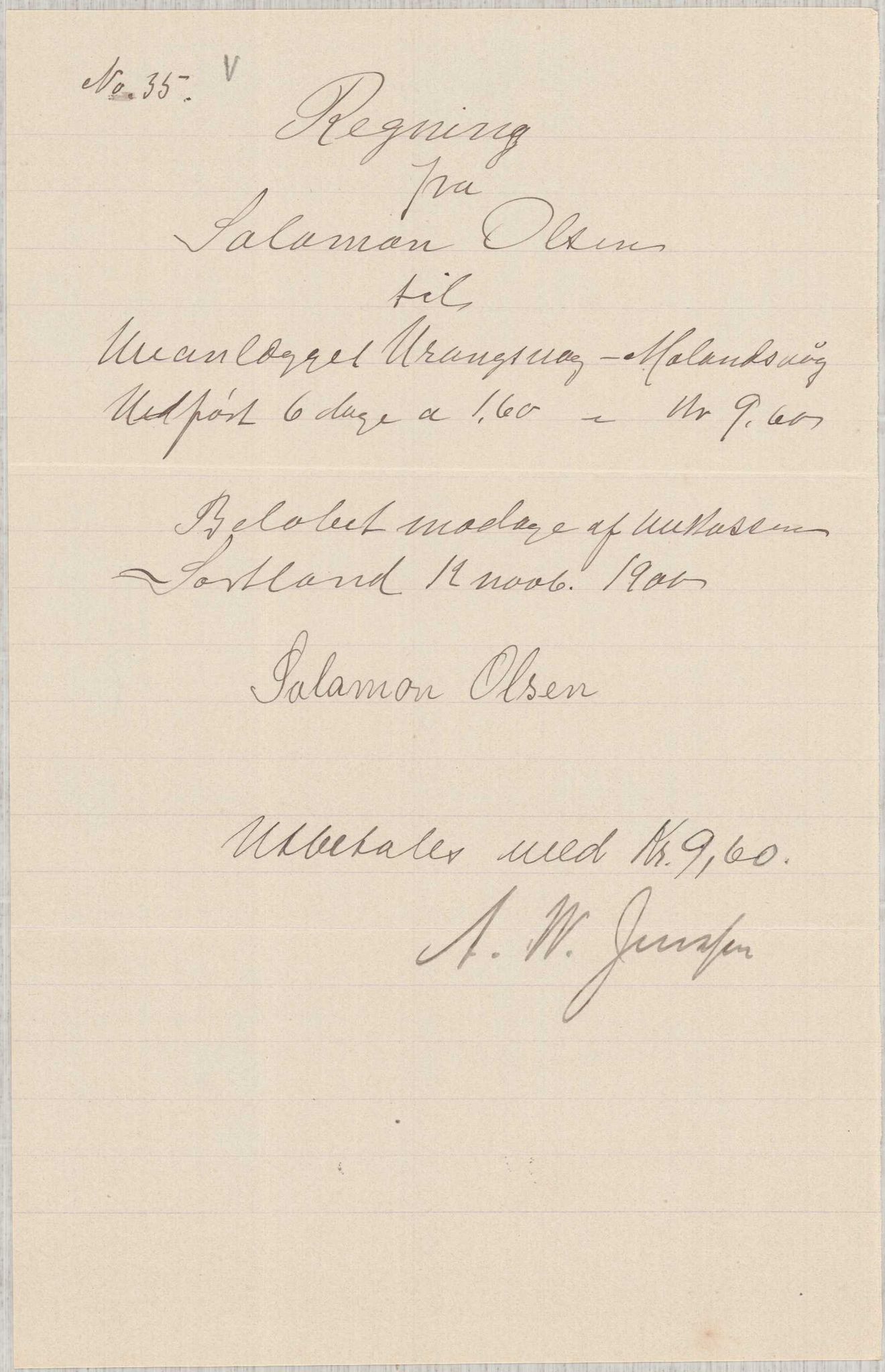 Finnaas kommune. Formannskapet, IKAH/1218a-021/E/Ea/L0002/0001: Rekneskap for veganlegg / Rekneskap for veganlegget Urangsvåg - Mælandsvåg, 1898-1900, p. 182