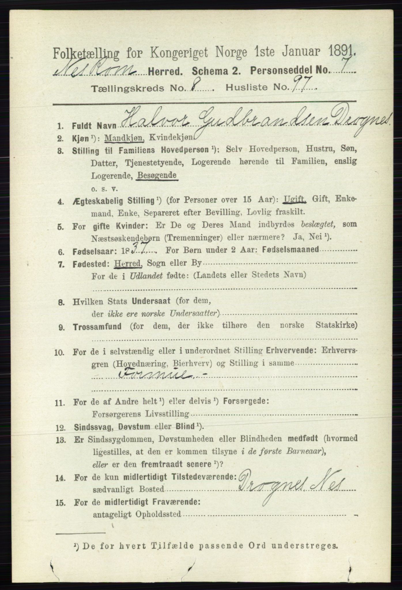RA, 1891 census for 0236 Nes, 1891, p. 5177