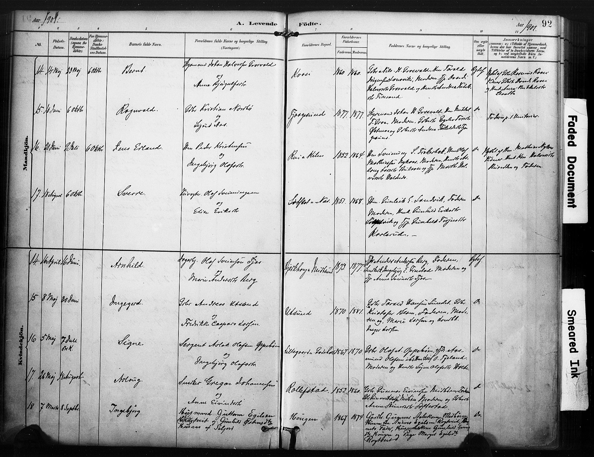 Kviteseid kirkebøker, SAKO/A-276/F/Fa/L0008: Parish register (official) no. I 8, 1882-1903, p. 92