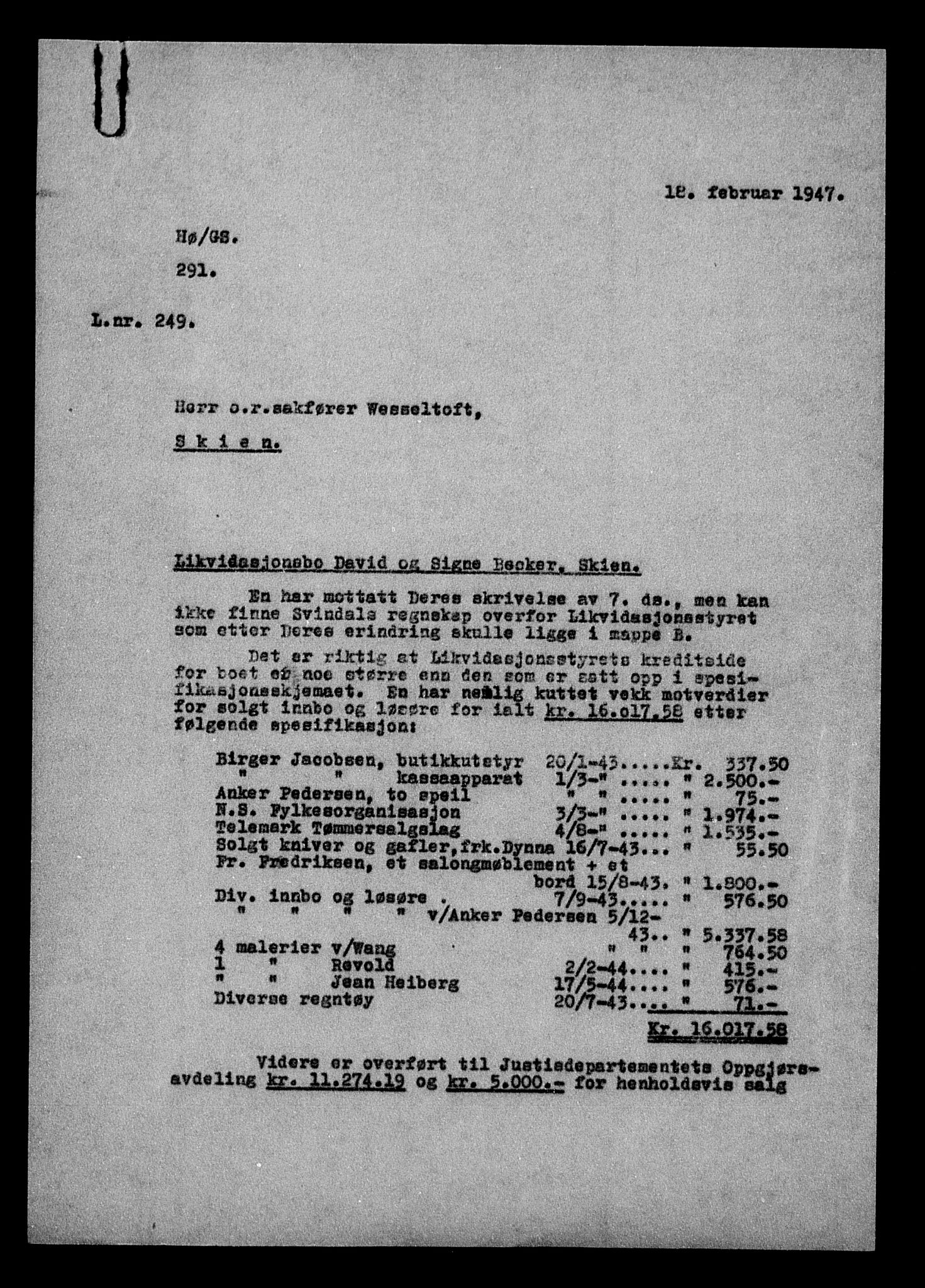 Justisdepartementet, Tilbakeføringskontoret for inndratte formuer, AV/RA-S-1564/H/Hc/Hcd/L0989: --, 1945-1947, p. 447