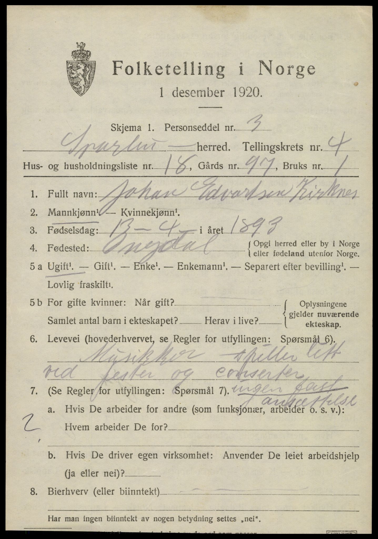 SAT, 1920 census for Sparbu, 1920, p. 5375