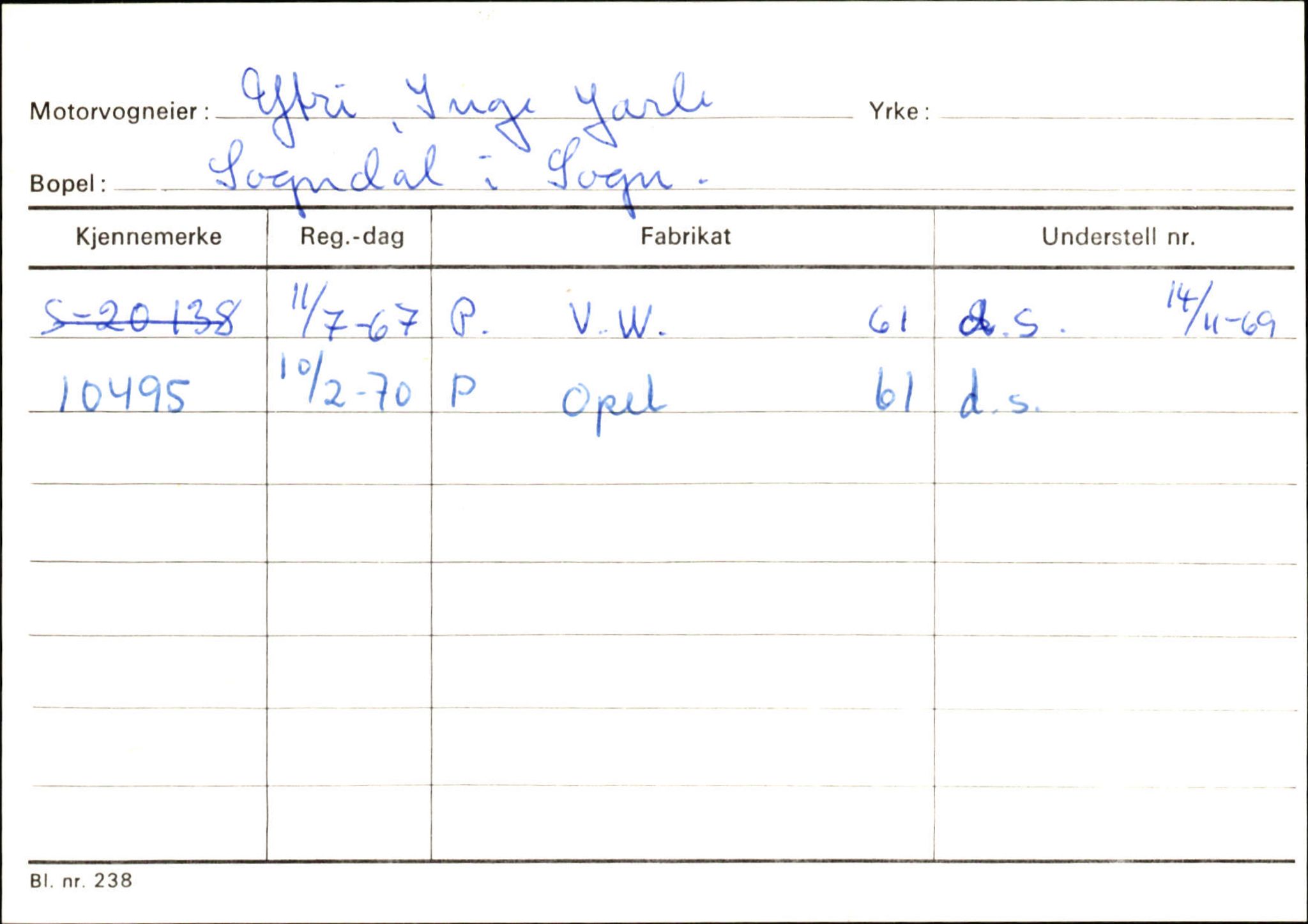 Statens vegvesen, Sogn og Fjordane vegkontor, SAB/A-5301/4/F/L0125: Eigarregister Sogndal V-Å. Aurland A-Å. Fjaler A-N, 1945-1975, p. 188