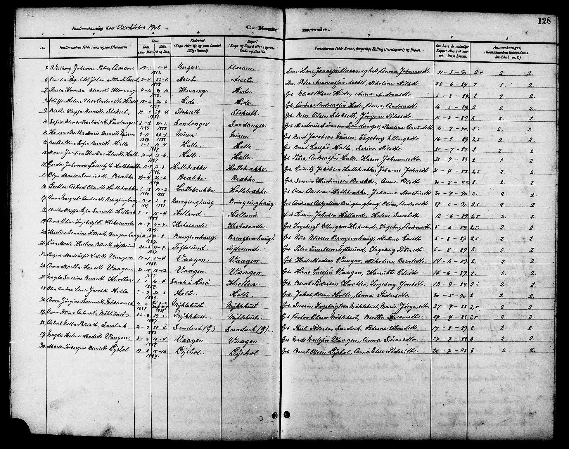 Ministerialprotokoller, klokkerbøker og fødselsregistre - Møre og Romsdal, AV/SAT-A-1454/503/L0049: Parish register (copy) no. 503C04, 1894-1915, p. 128