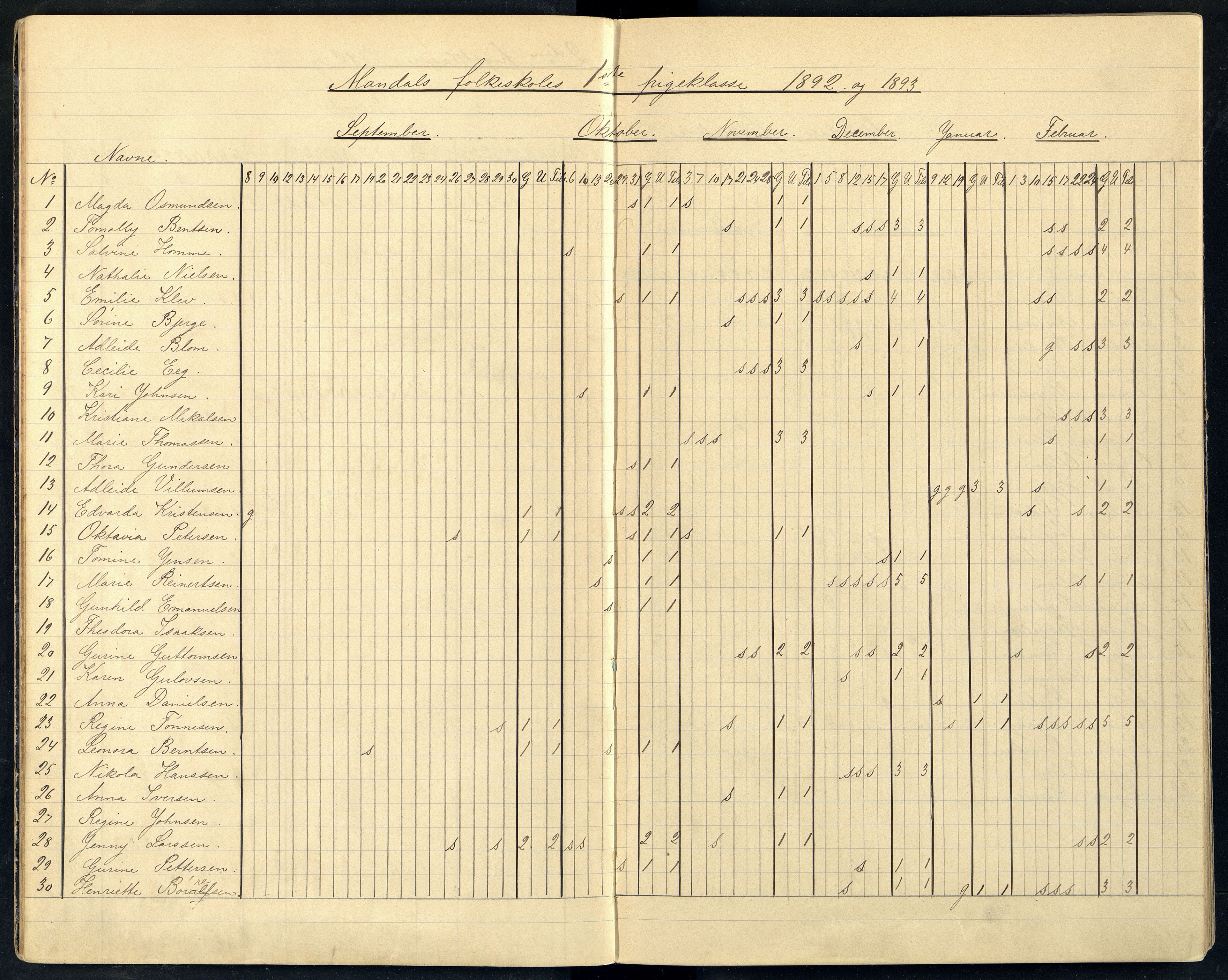 Mandal By - Mandal Allmueskole/Folkeskole/Skole, ARKSOR/1002MG551/I/L0008: Dagbok, 1892-1896