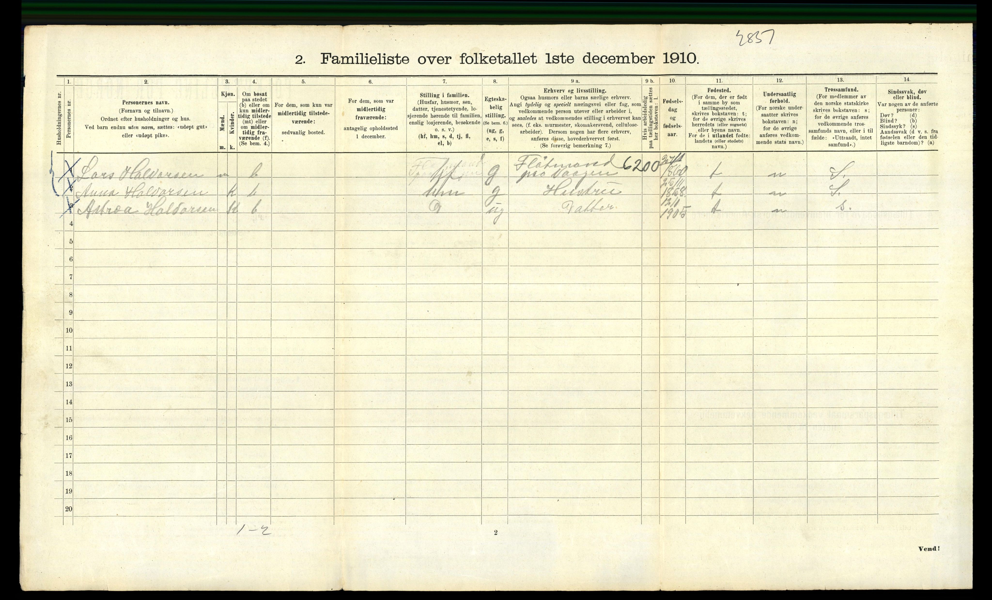 RA, 1910 census for Bergen, 1910, p. 37458