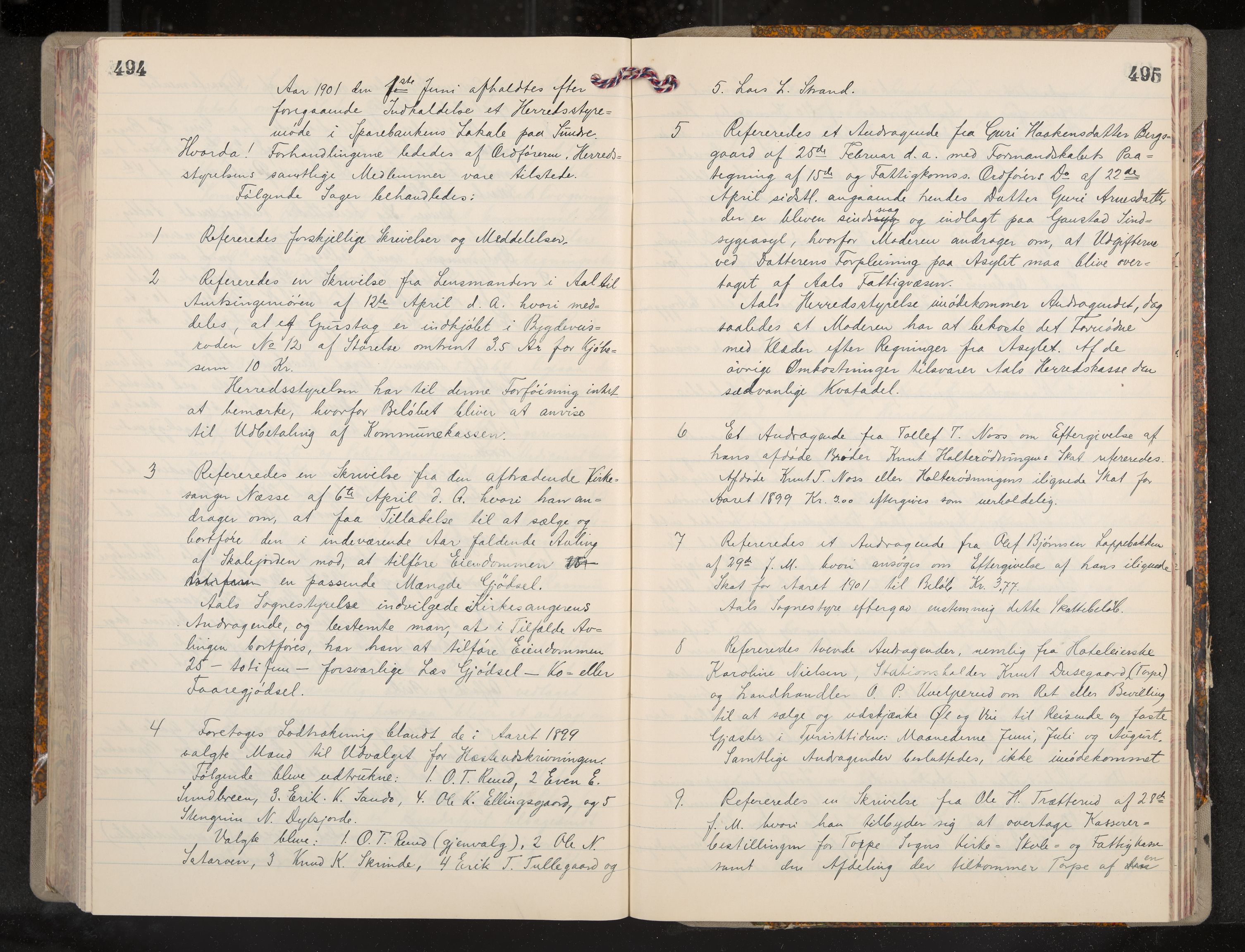 Ål formannskap og sentraladministrasjon, IKAK/0619021/A/Aa/L0004: Utskrift av møtebok, 1881-1901, p. 494-495