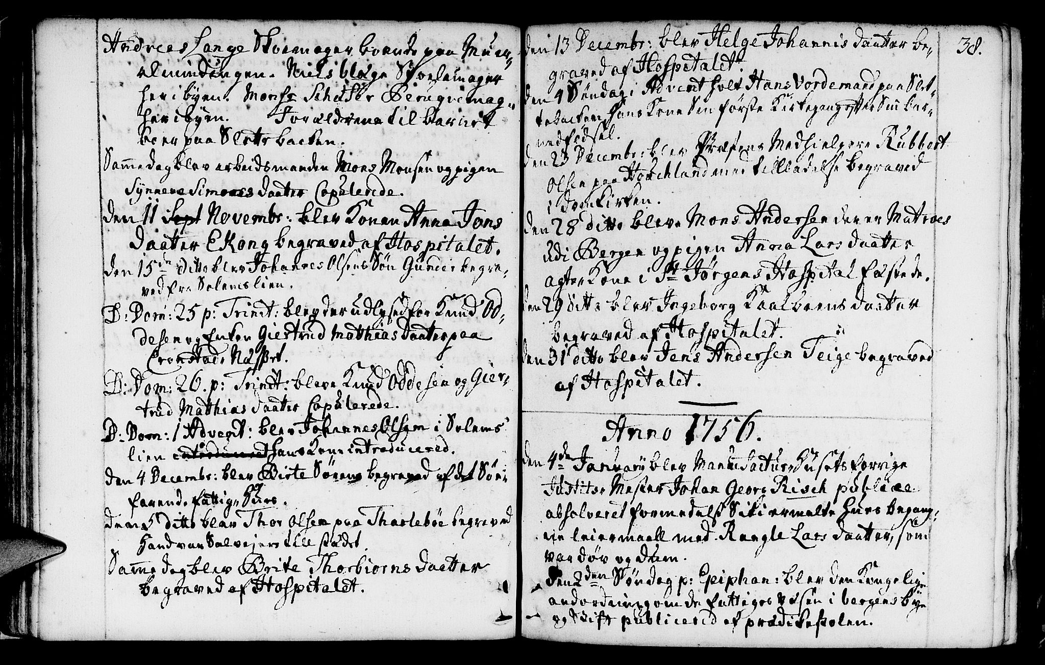 St. Jørgens hospital og Årstad sokneprestembete, AV/SAB-A-99934: Parish register (official) no. A 1, 1743-1823, p. 38