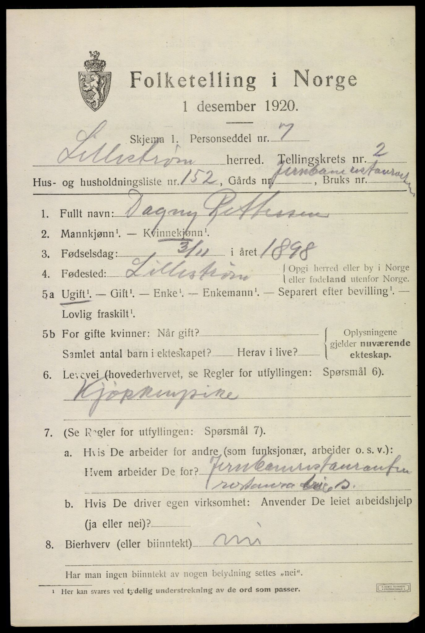 SAO, 1920 census for Lillestrøm, 1920, p. 7532