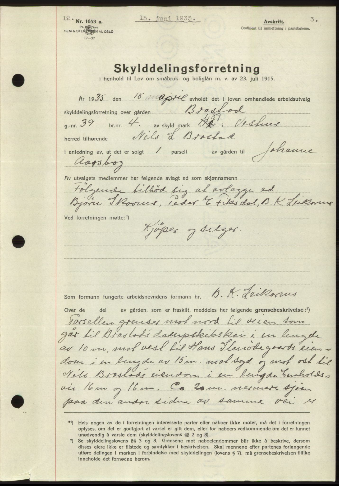 Romsdal sorenskriveri, AV/SAT-A-4149/1/2/2C/L0067: Mortgage book no. 61, 1935-1935, Deed date: 15.06.1935