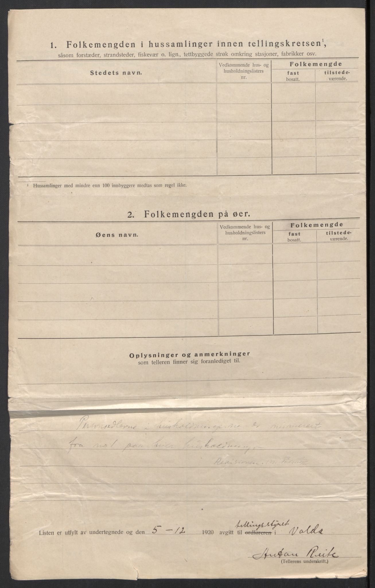 SAT, 1920 census for Volda, 1920, p. 71