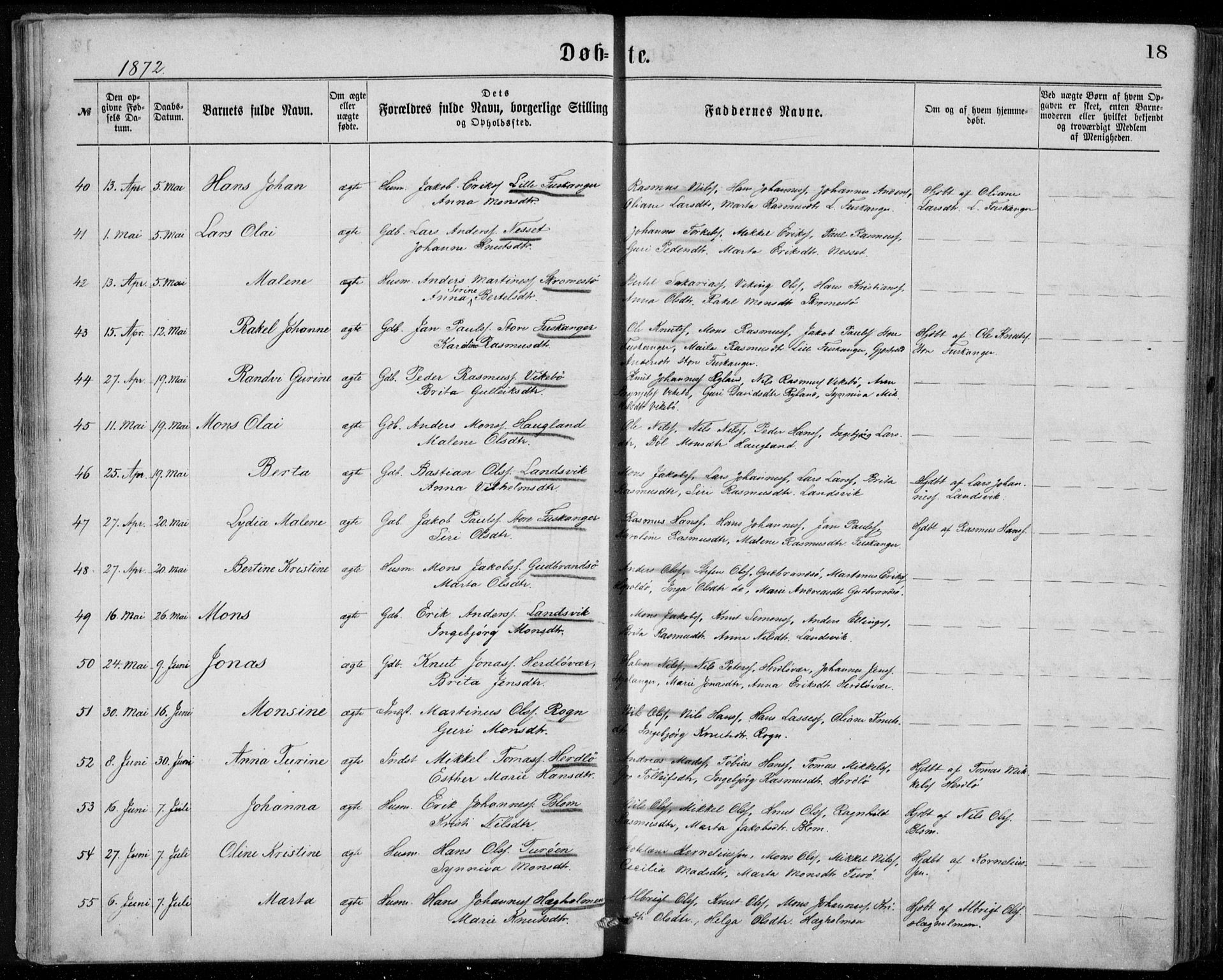 Herdla Sokneprestembete, AV/SAB-A-75701/H/Haa: Parish register (official) no. A 2, 1869-1877, p. 18