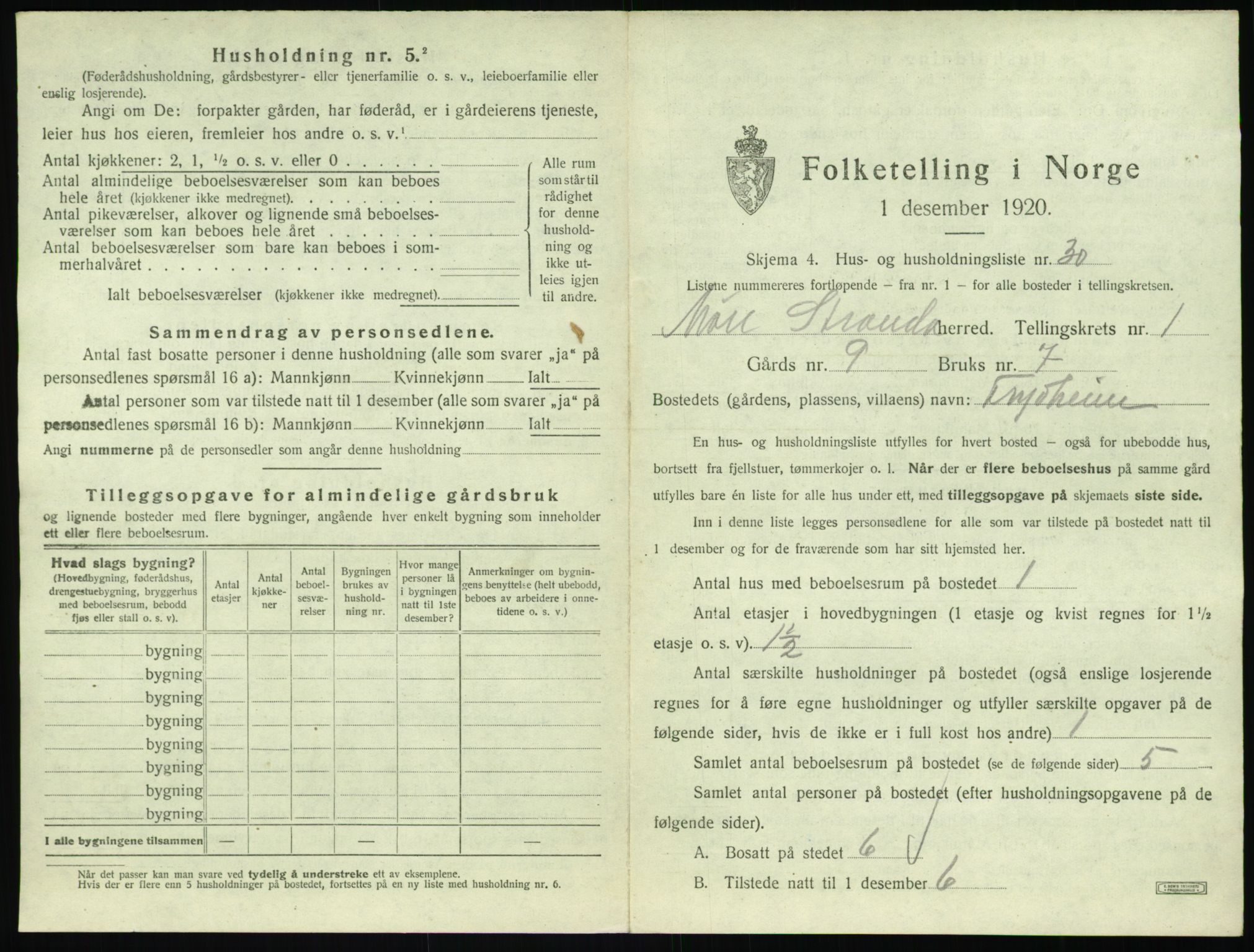 SAT, 1920 census for Stranda, 1920, p. 85