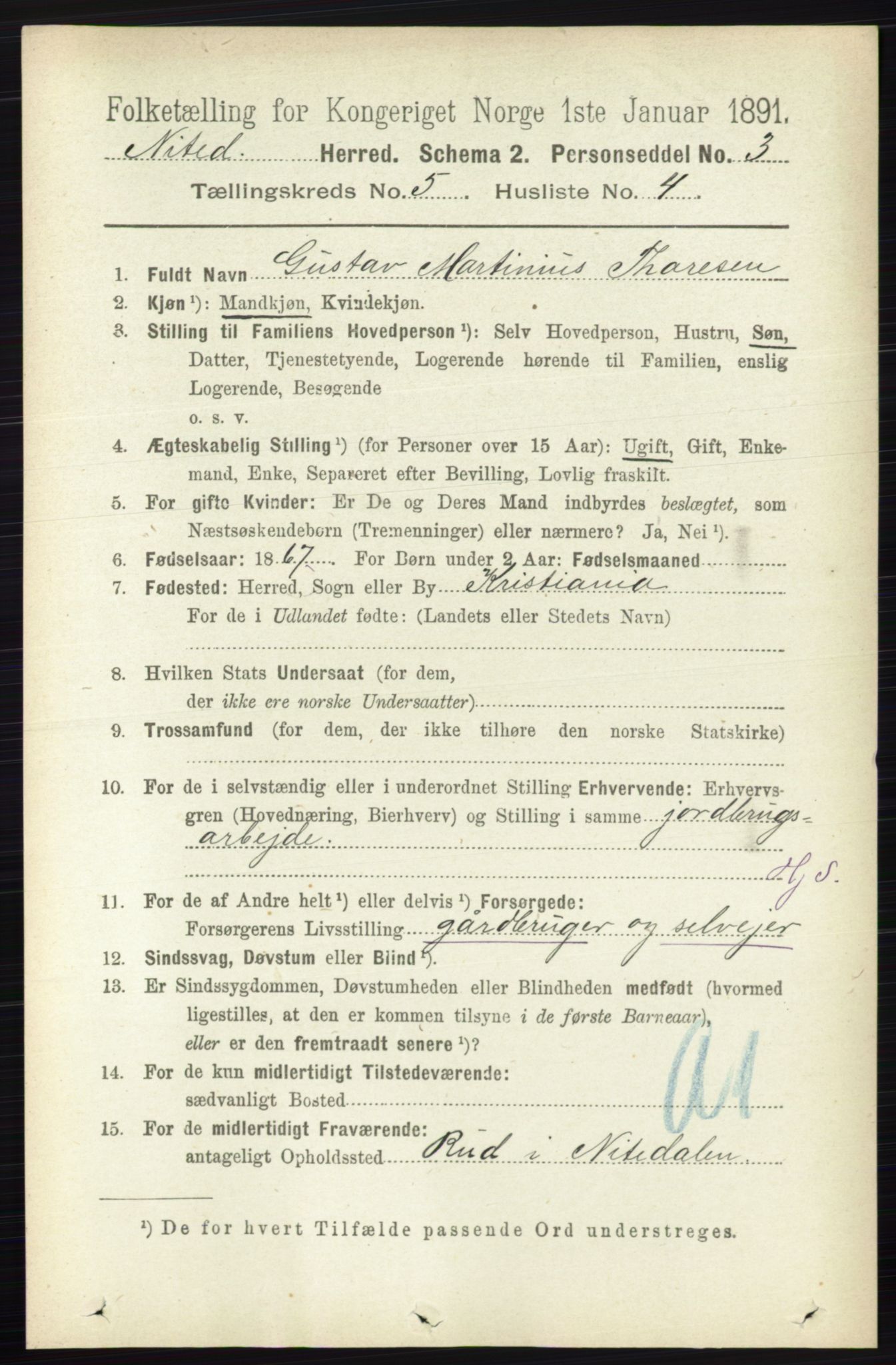 RA, 1891 census for 0233 Nittedal, 1891, p. 2200