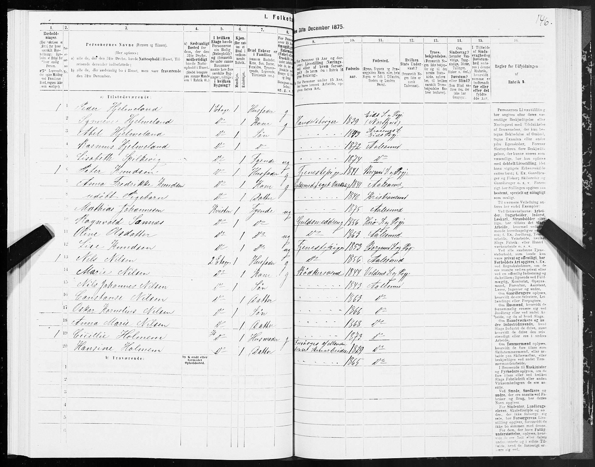 SAT, 1875 census for 1501P Ålesund, 1875, p. 3146