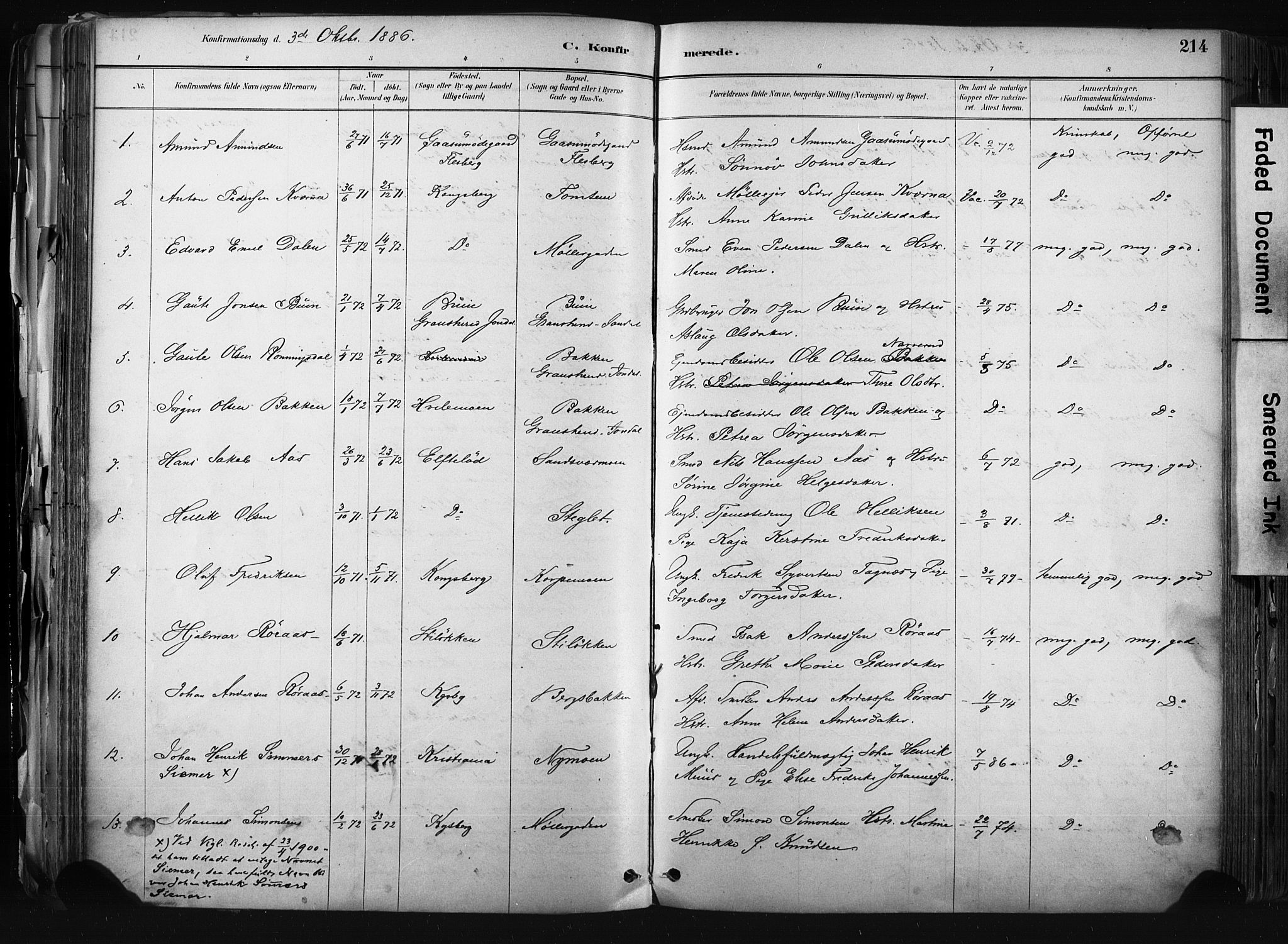 Kongsberg kirkebøker, AV/SAKO-A-22/F/Fb/L0002: Parish register (official) no. II 2, 1886-1896, p. 214