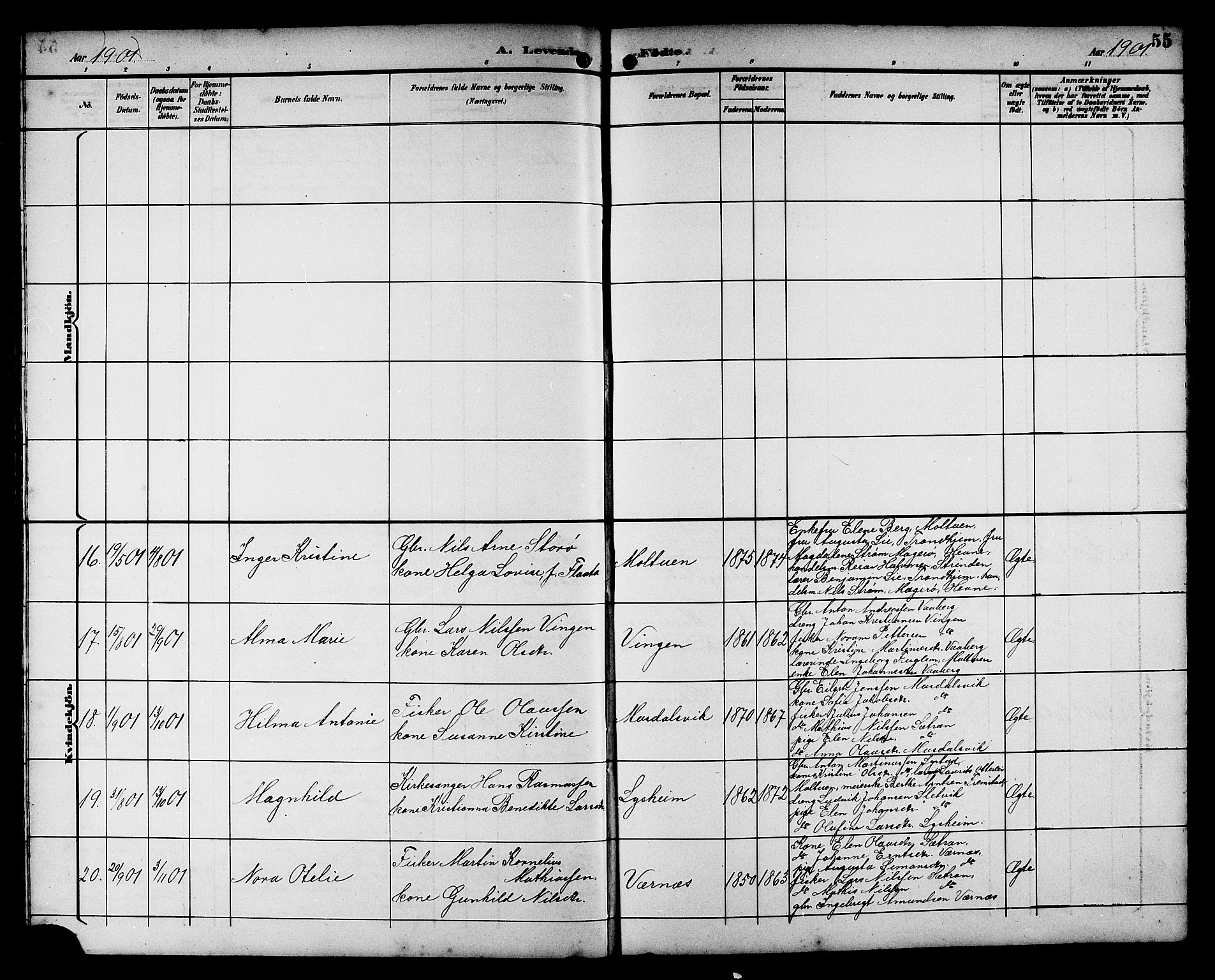 Ministerialprotokoller, klokkerbøker og fødselsregistre - Sør-Trøndelag, AV/SAT-A-1456/662/L0757: Parish register (copy) no. 662C02, 1892-1918, p. 55