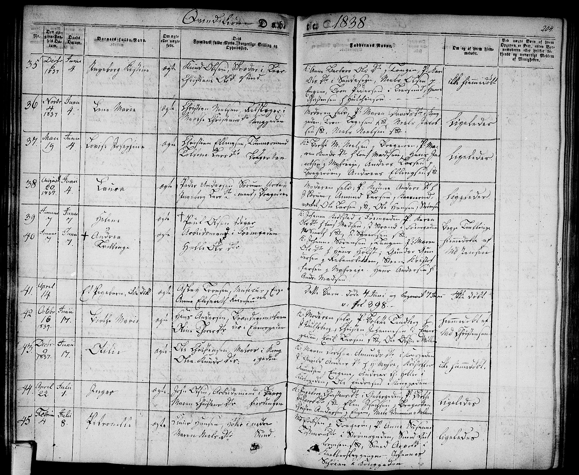 Bragernes kirkebøker, AV/SAKO-A-6/F/Fb/L0001: Parish register (official) no. II 1, 1830-1847, p. 204