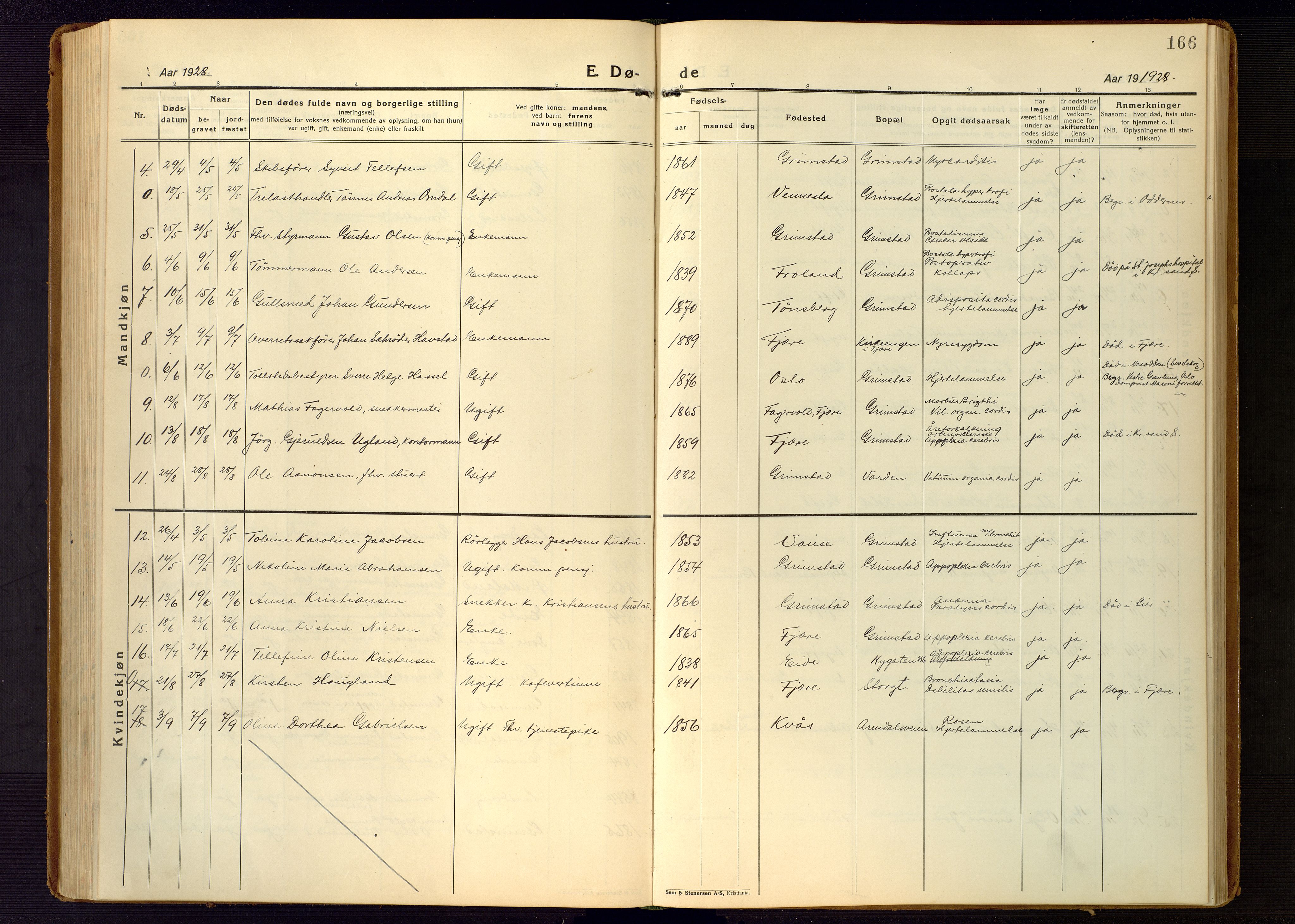 Grimstad sokneprestkontor, AV/SAK-1111-0017/F/Fb/L0002: Parish register (copy) no. B 2, 1923-1949, p. 166