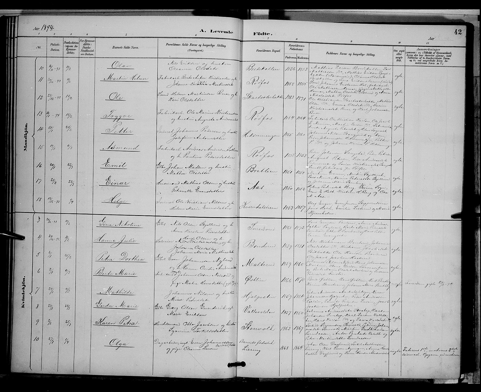 Vestre Toten prestekontor, SAH/PREST-108/H/Ha/Hab/L0009: Parish register (copy) no. 9, 1888-1900, p. 42