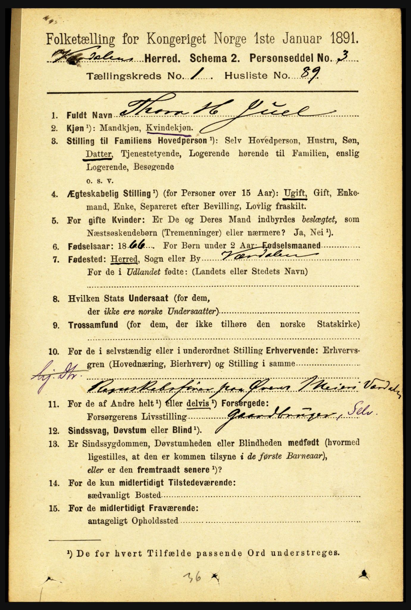 RA, 1891 census for 1721 Verdal, 1891, p. 609