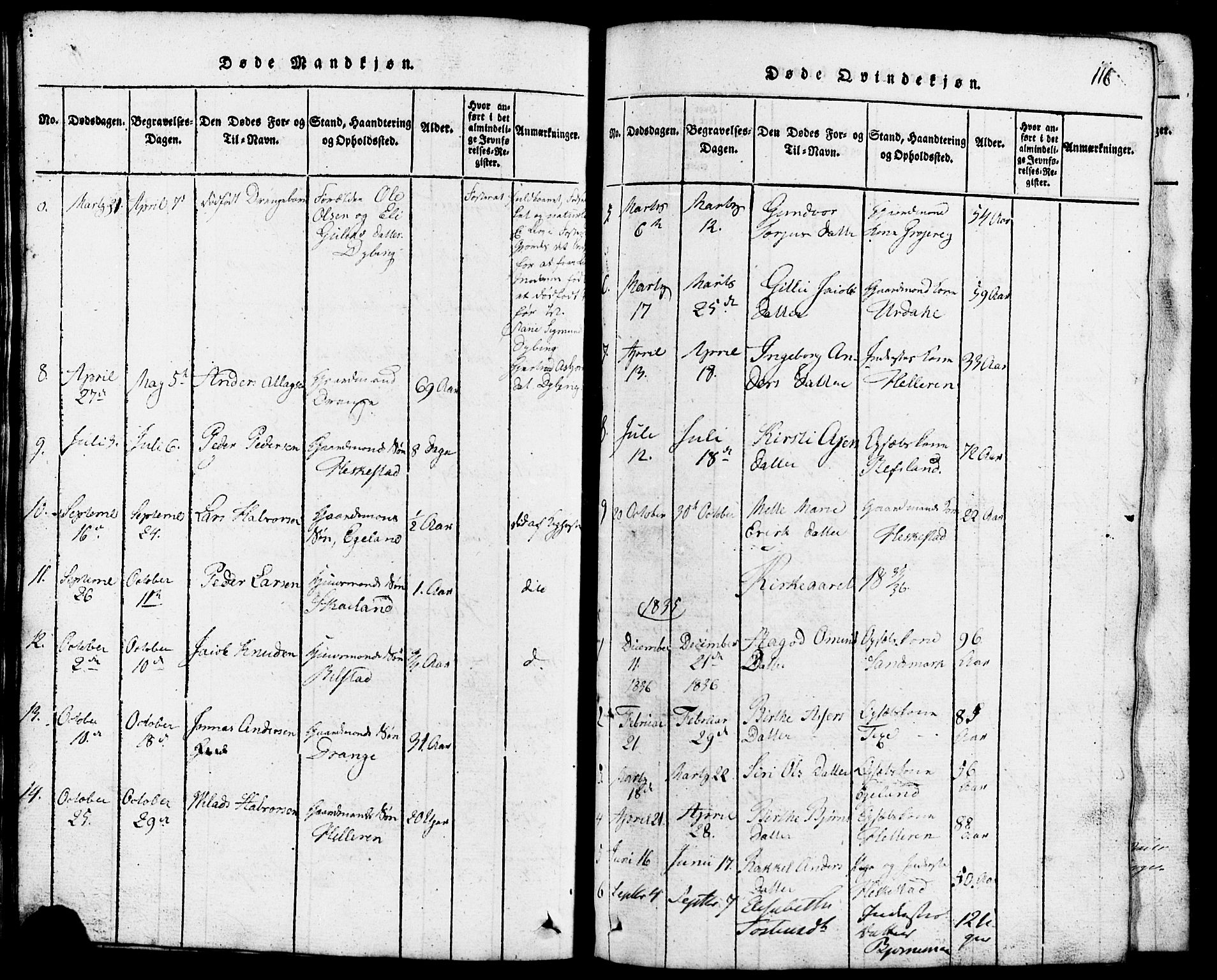 Lund sokneprestkontor, SAST/A-101809/S07/L0001: Parish register (copy) no. B 1, 1815-1853, p. 116
