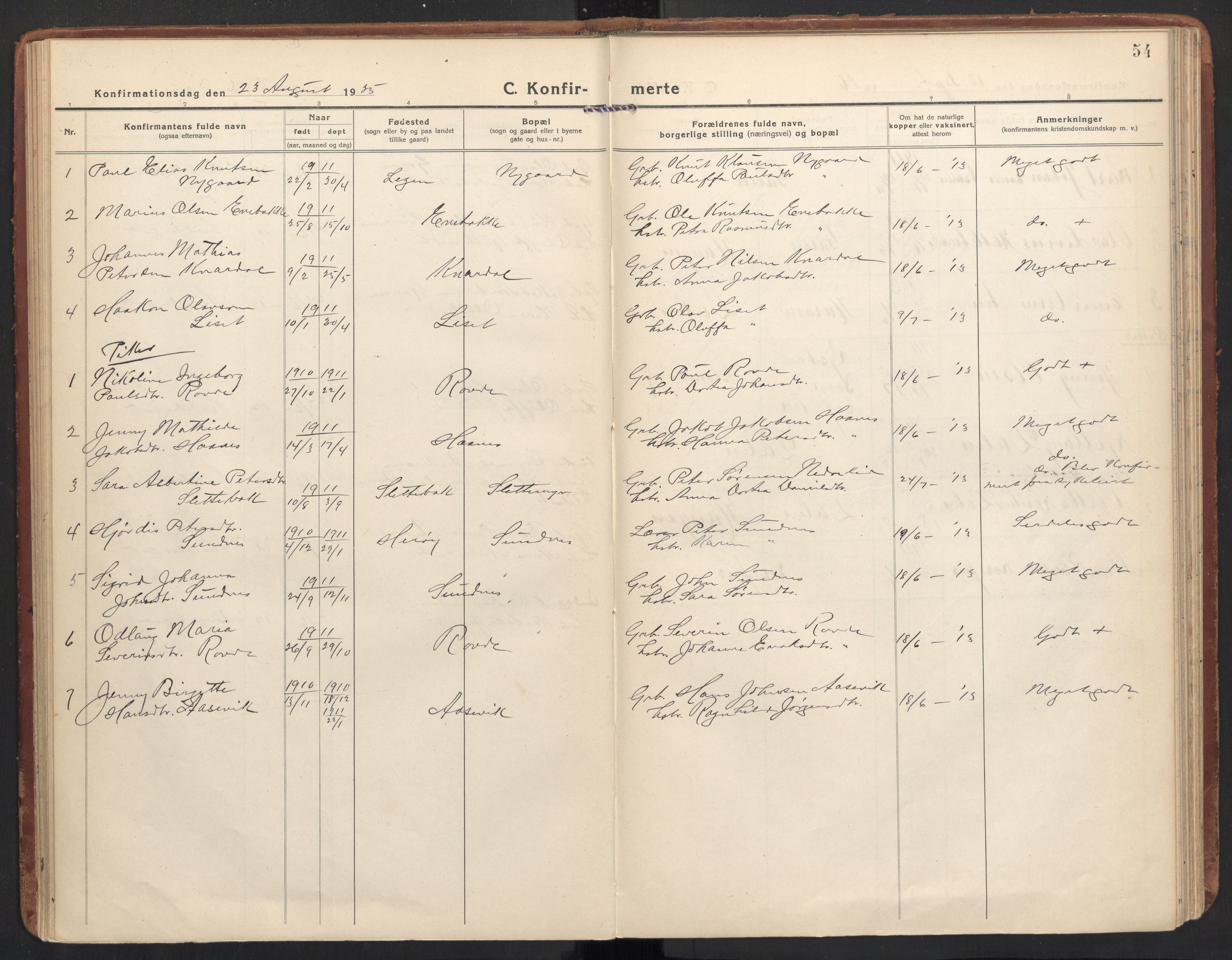 Ministerialprotokoller, klokkerbøker og fødselsregistre - Møre og Romsdal, AV/SAT-A-1454/504/L0058: Parish register (official) no. 504A05, 1920-1940, p. 54