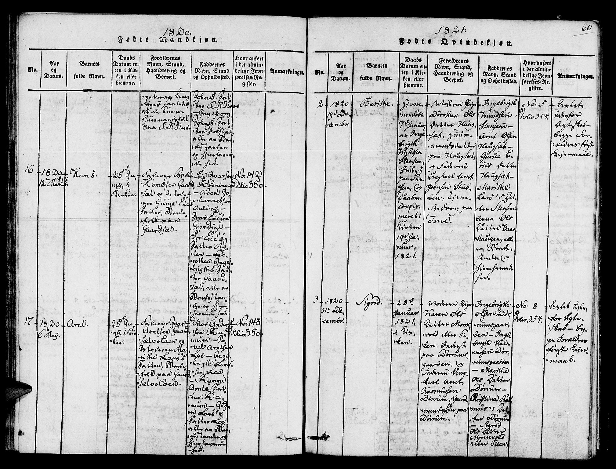 Ministerialprotokoller, klokkerbøker og fødselsregistre - Sør-Trøndelag, SAT/A-1456/678/L0895: Parish register (official) no. 678A05 /1, 1816-1821, p. 60