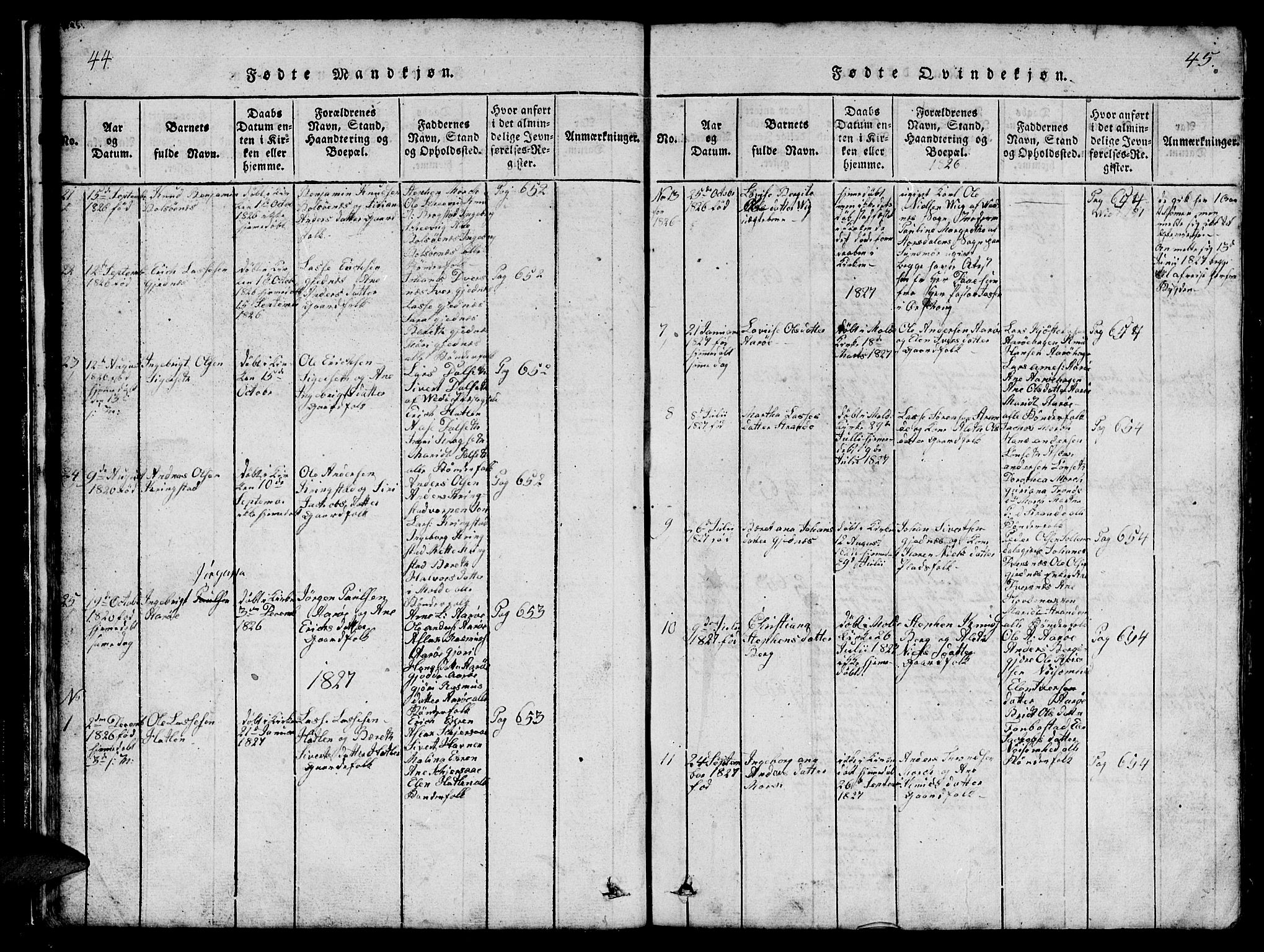 Ministerialprotokoller, klokkerbøker og fødselsregistre - Møre og Romsdal, SAT/A-1454/555/L0665: Parish register (copy) no. 555C01, 1818-1868, p. 44-45